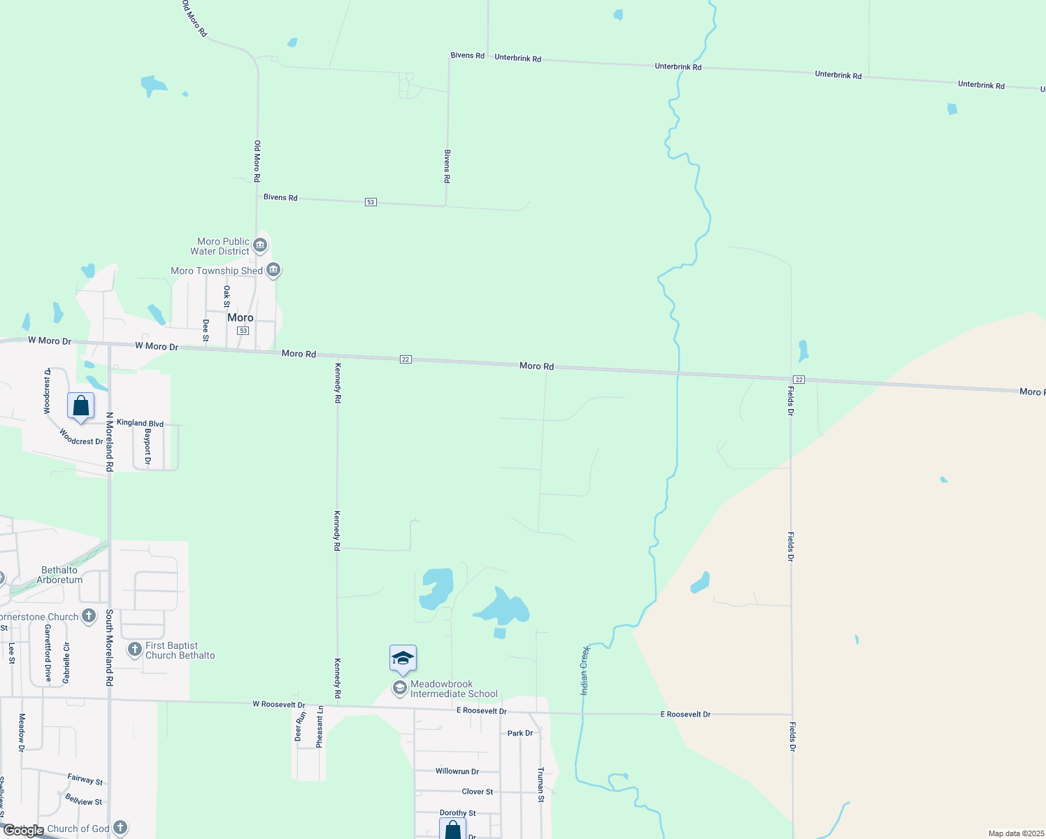 map of restaurants, bars, coffee shops, grocery stores, and more near 109 Heritage Trail in Moro