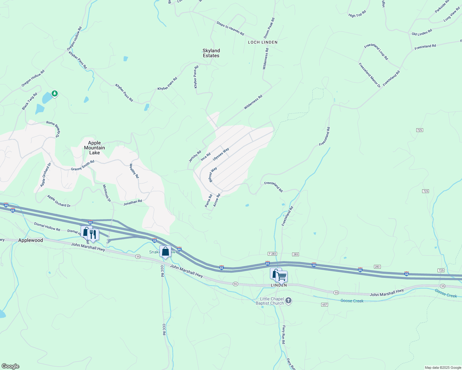map of restaurants, bars, coffee shops, grocery stores, and more near 70 Arrowood Road in Linden