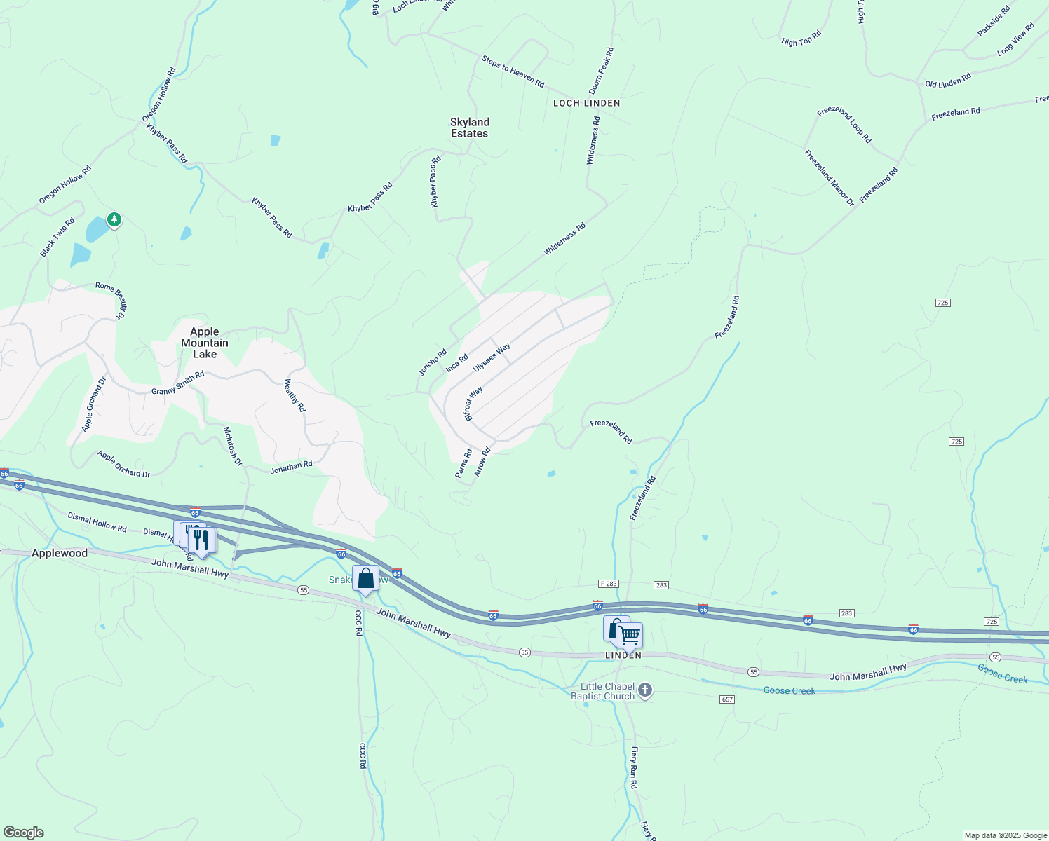 map of restaurants, bars, coffee shops, grocery stores, and more near 110 Arrowood Road in Linden