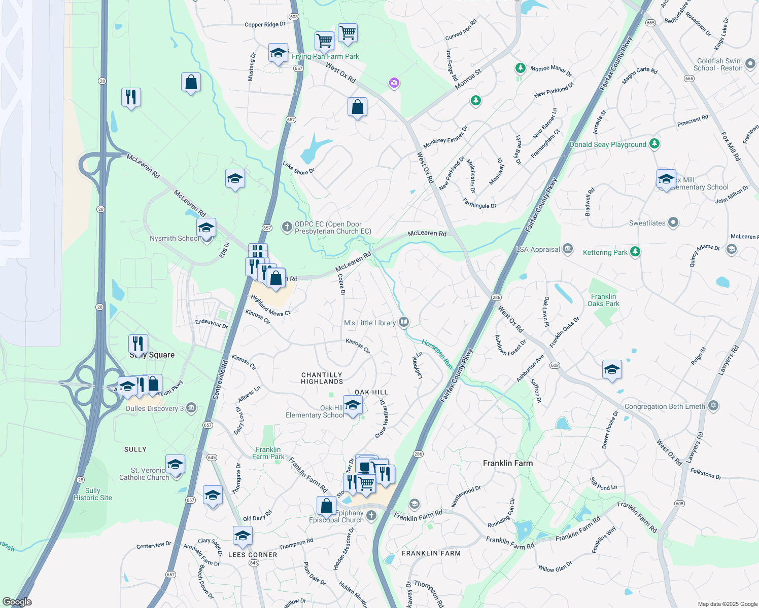 map of restaurants, bars, coffee shops, grocery stores, and more near 2922 Mother Well Court in Herndon