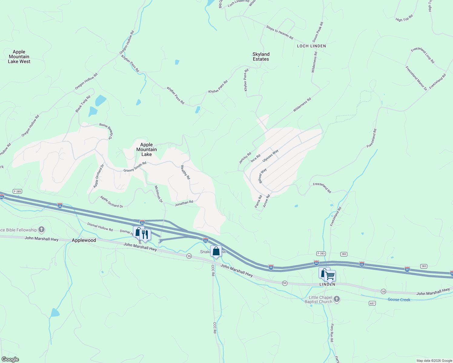 map of restaurants, bars, coffee shops, grocery stores, and more near 1157 Granny Smith Road in Linden