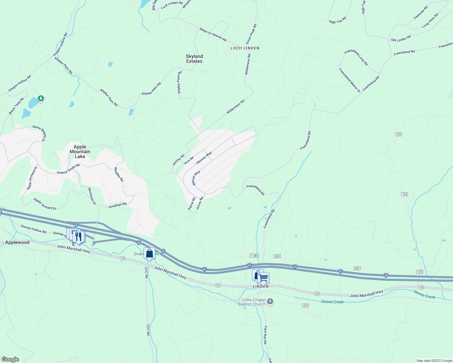 map of restaurants, bars, coffee shops, grocery stores, and more near 53 Enna Lane in Linden