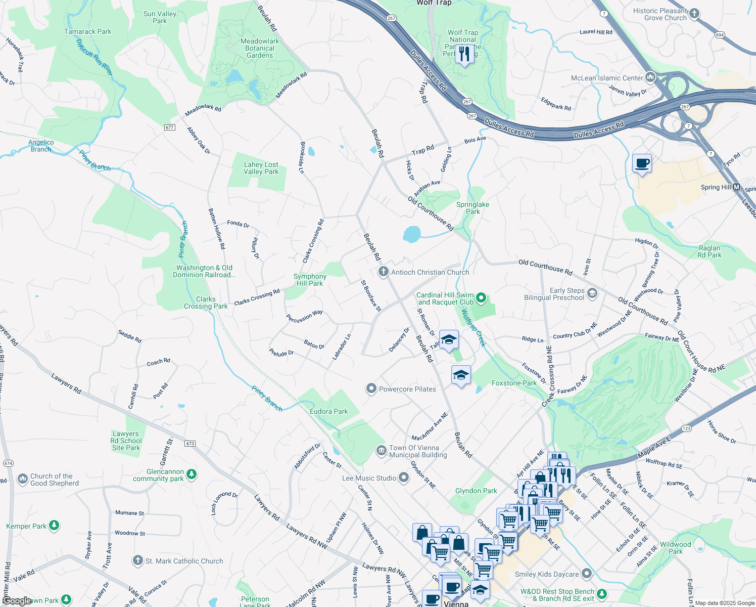 map of restaurants, bars, coffee shops, grocery stores, and more near 1837 Saint Boniface Street in Vienna