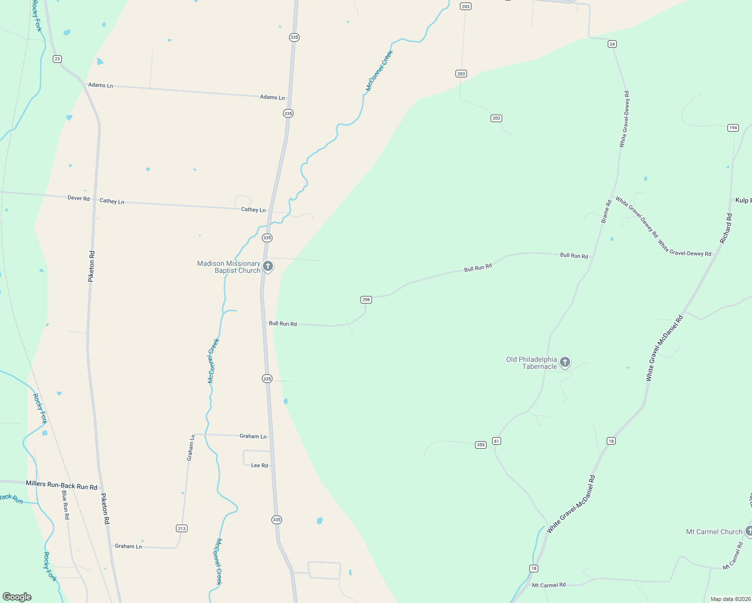 map of restaurants, bars, coffee shops, grocery stores, and more near 564 Bull Run Road in Minford