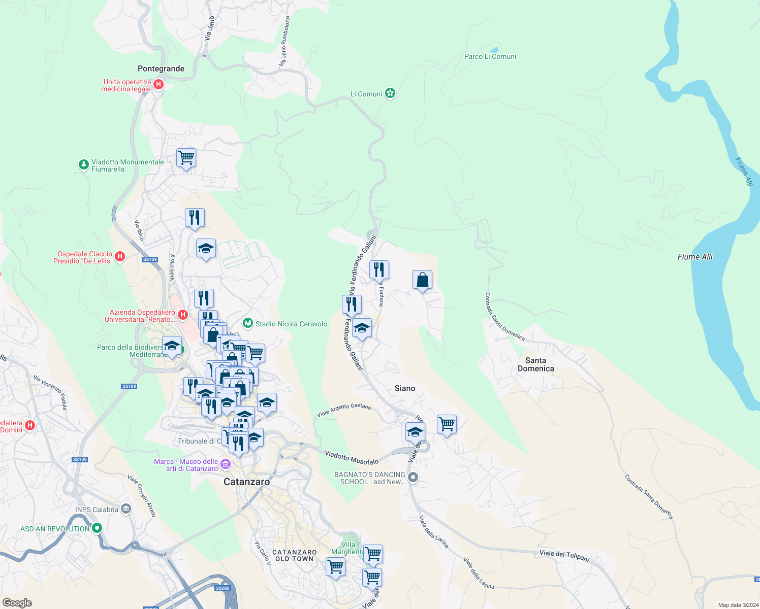 map of restaurants, bars, coffee shops, grocery stores, and more near 26 Via Tre Fontane in Siano