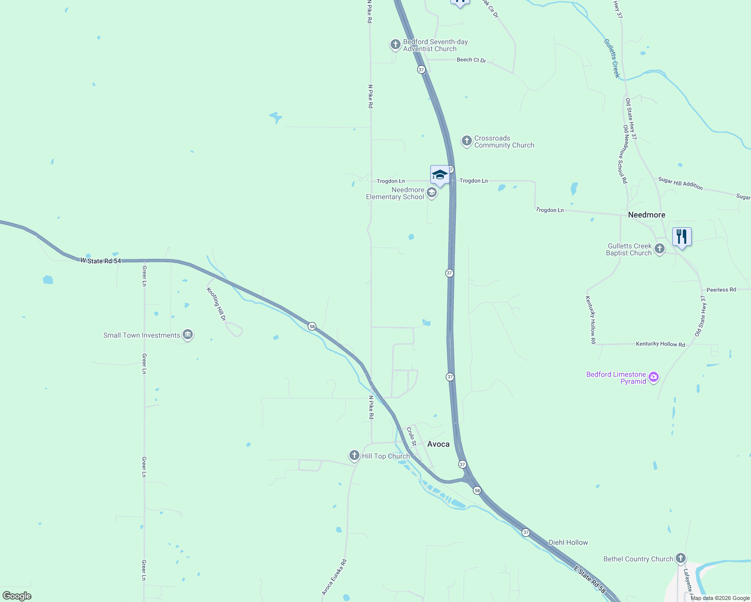 map of restaurants, bars, coffee shops, grocery stores, and more near 696 North Pike Road in Springville