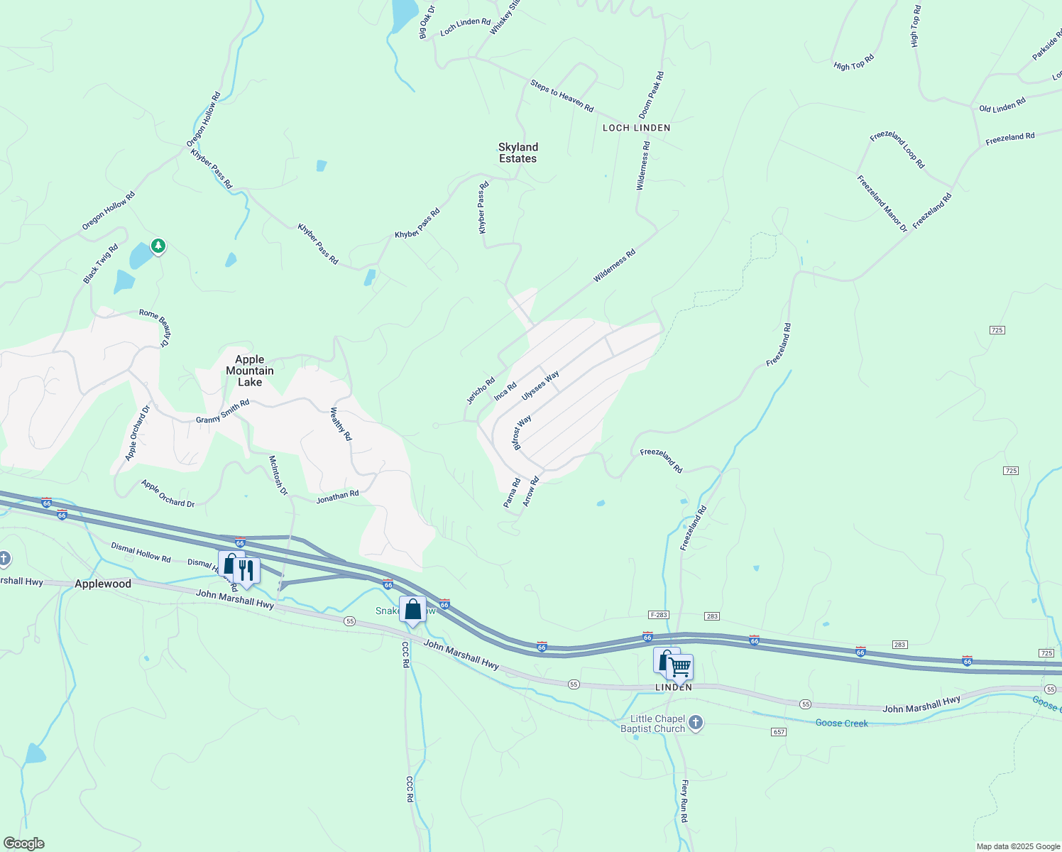 map of restaurants, bars, coffee shops, grocery stores, and more near 640 Bifrost Way in Linden