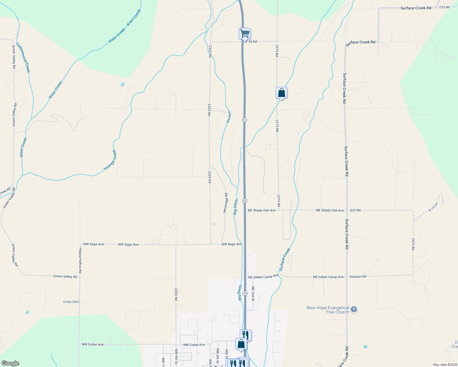 map of restaurants, bars, coffee shops, grocery stores, and more near 18372 Westridge Road in Cedaredge