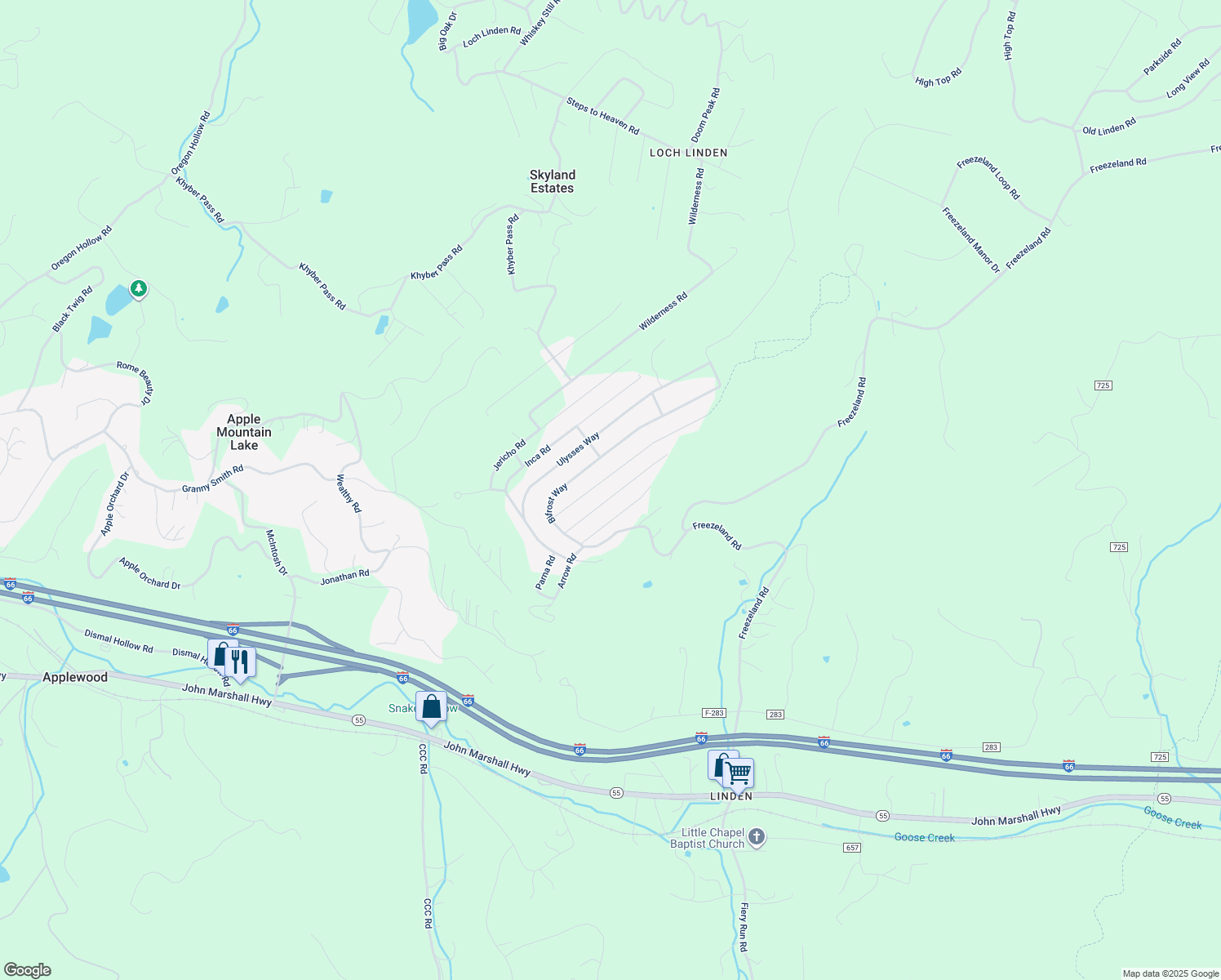 map of restaurants, bars, coffee shops, grocery stores, and more near 159 Parnassus Road in Linden