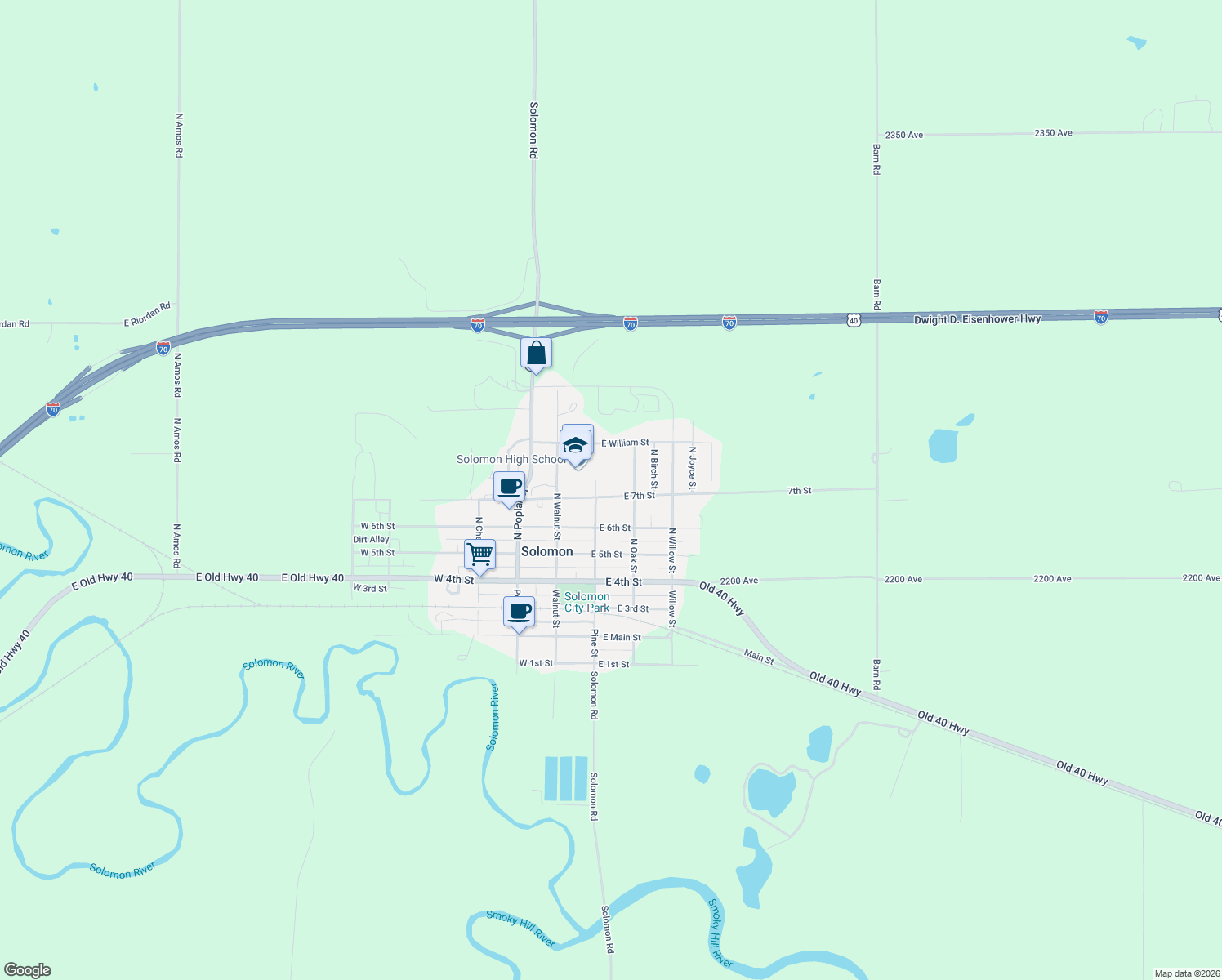 map of restaurants, bars, coffee shops, grocery stores, and more near 209 East 7th Street in Solomon
