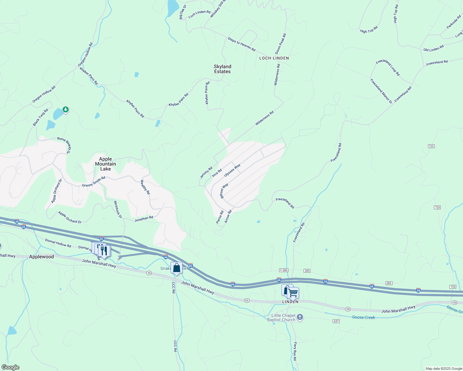 map of restaurants, bars, coffee shops, grocery stores, and more near 640 Bifrost Way in Linden