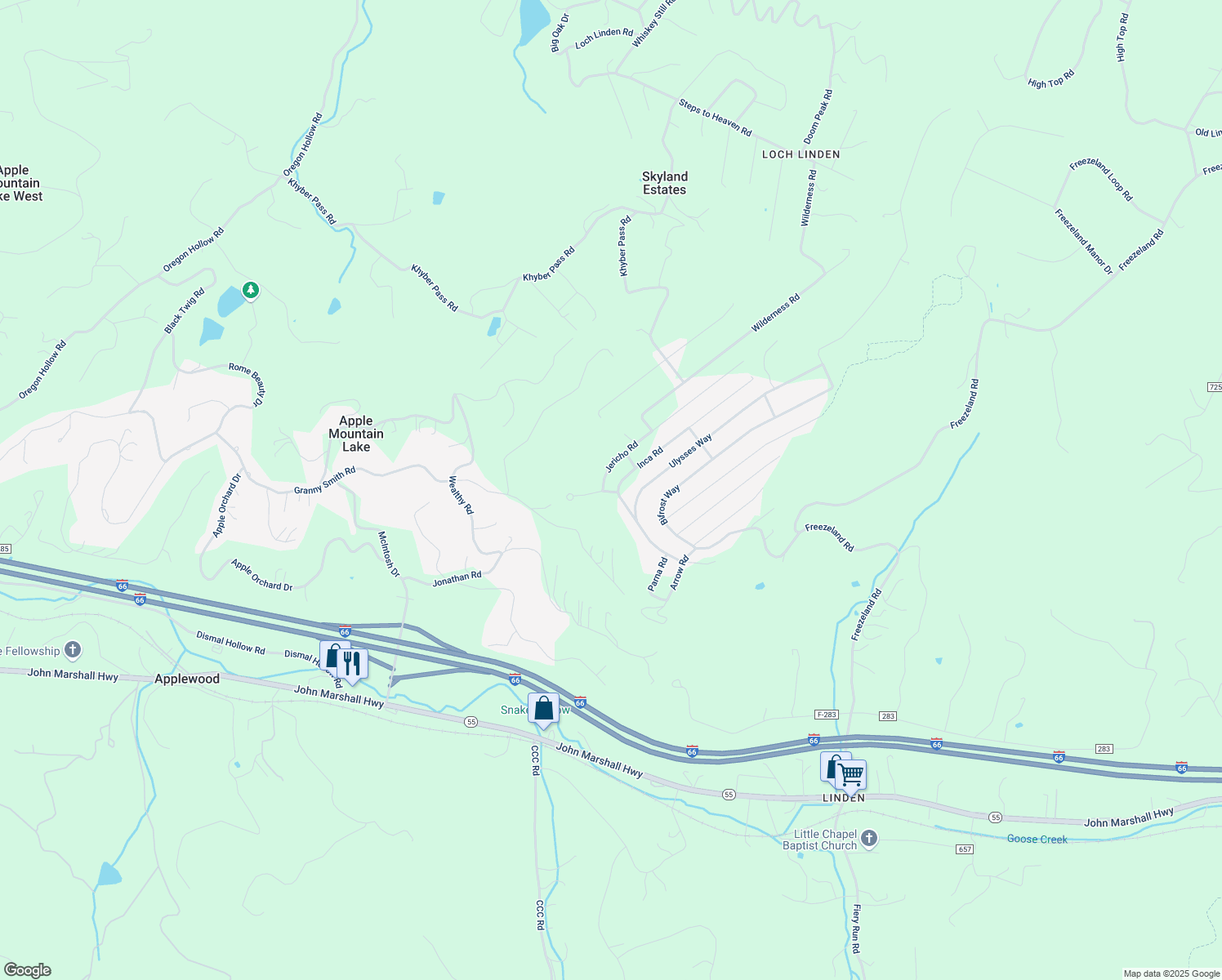 map of restaurants, bars, coffee shops, grocery stores, and more near 200 Sunset Lane in Linden