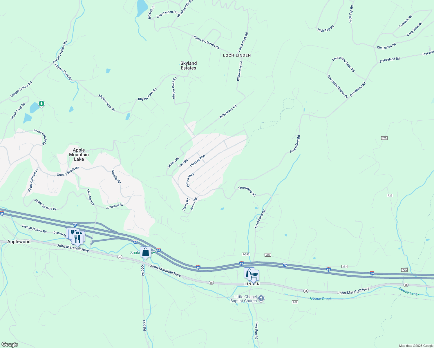 map of restaurants, bars, coffee shops, grocery stores, and more near 242 Parnassus Road in Linden