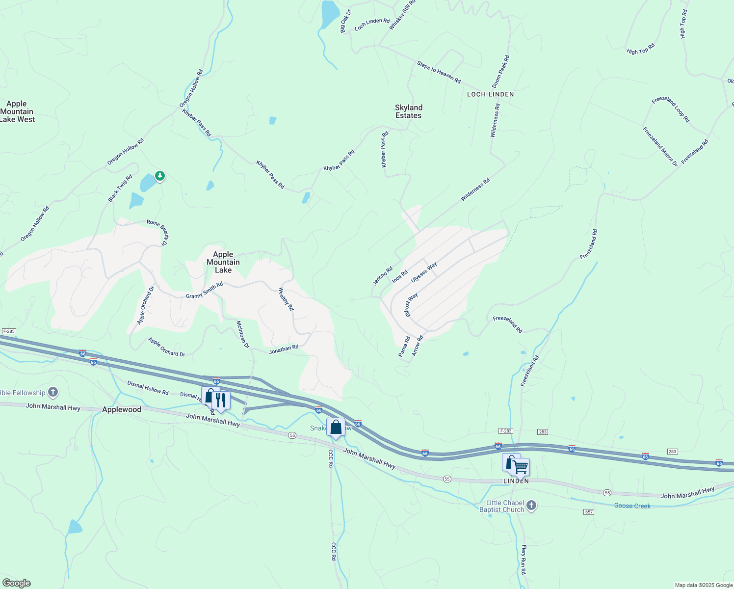 map of restaurants, bars, coffee shops, grocery stores, and more near 206 Sunset Lane in Linden