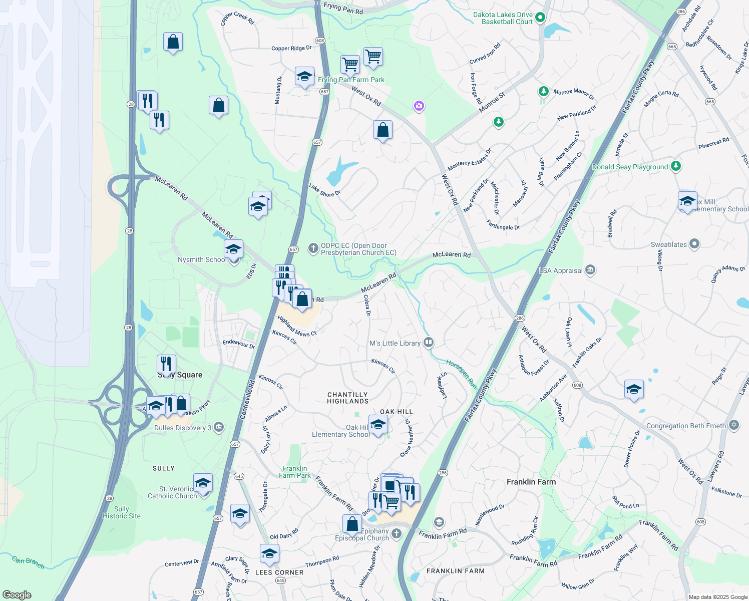 map of restaurants, bars, coffee shops, grocery stores, and more near 3000 Jeannie Anna Court in Herndon