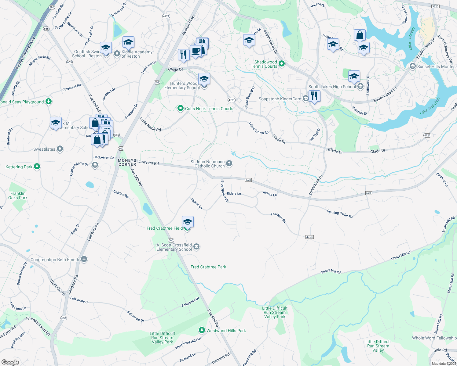 map of restaurants, bars, coffee shops, grocery stores, and more near 2522 Heath Place in Reston