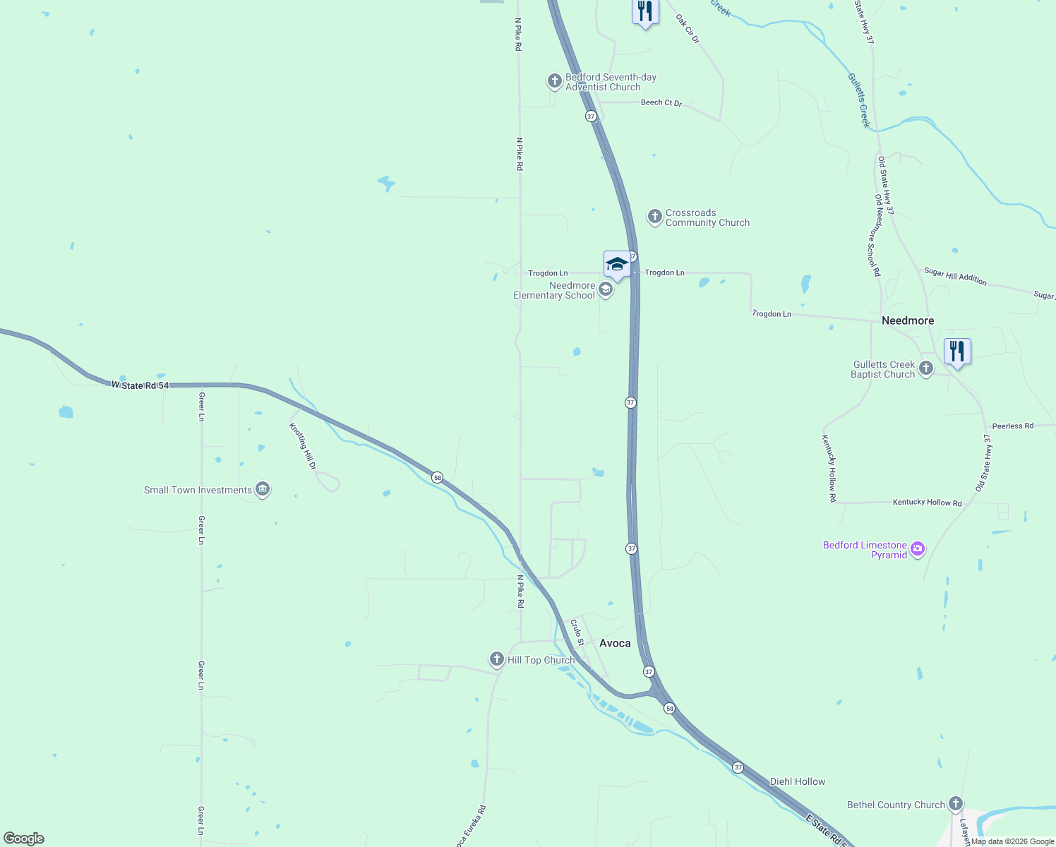 map of restaurants, bars, coffee shops, grocery stores, and more near 696 North Pike Road in Springville
