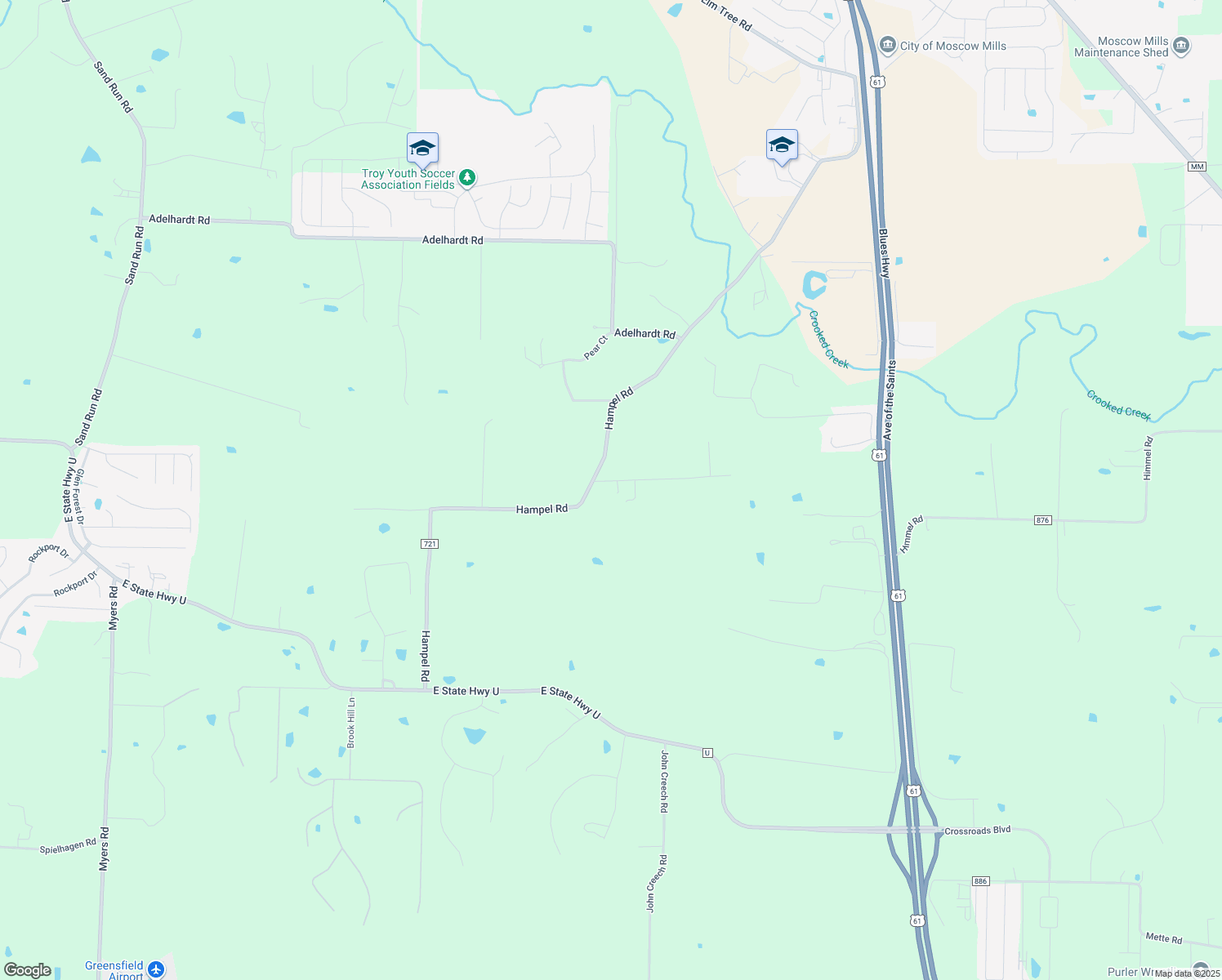 map of restaurants, bars, coffee shops, grocery stores, and more near 22 Killarney Ln in Moscow Mills