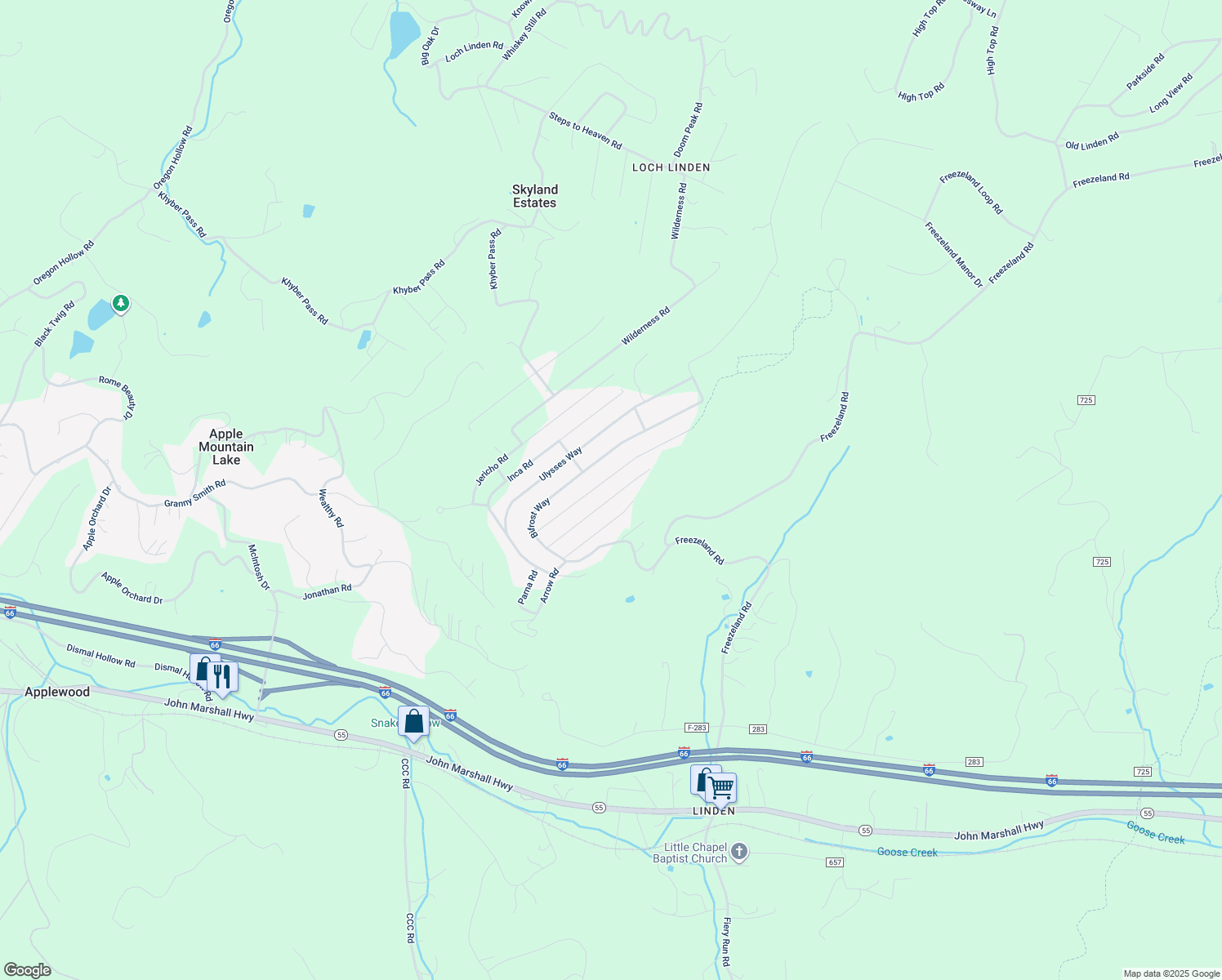 map of restaurants, bars, coffee shops, grocery stores, and more near 253 Parnassus Road in Linden