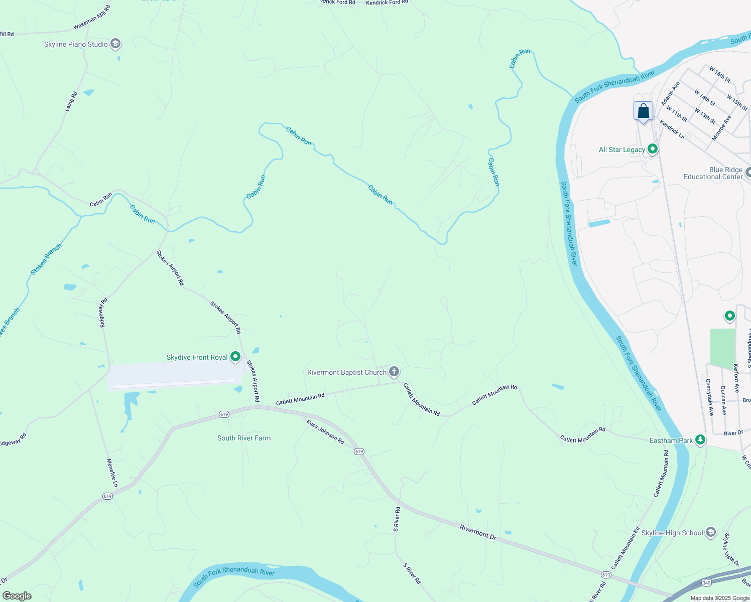 map of restaurants, bars, coffee shops, grocery stores, and more near 442 Corron Drive in Front Royal
