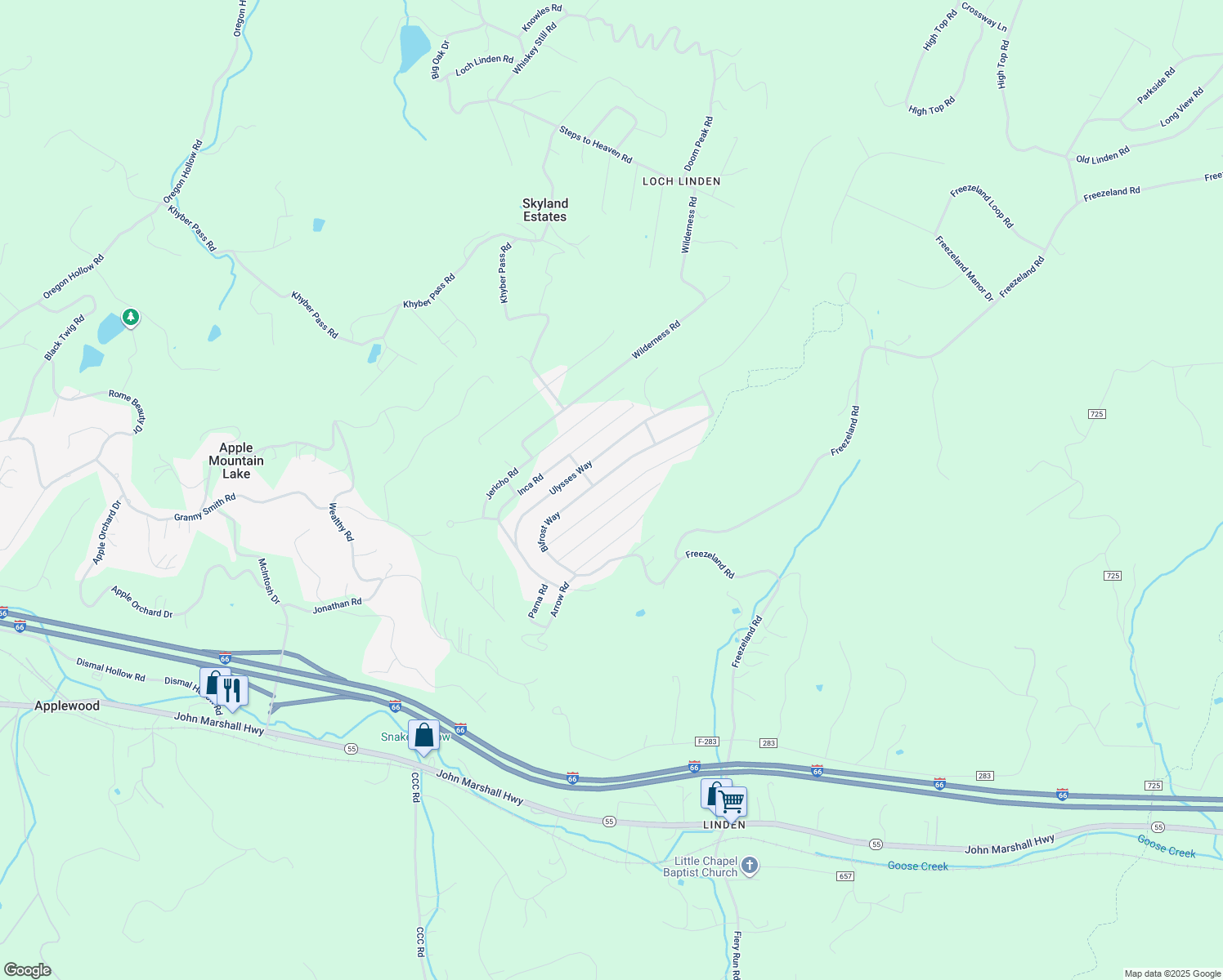 map of restaurants, bars, coffee shops, grocery stores, and more near 255 Worlds End Lane in Linden