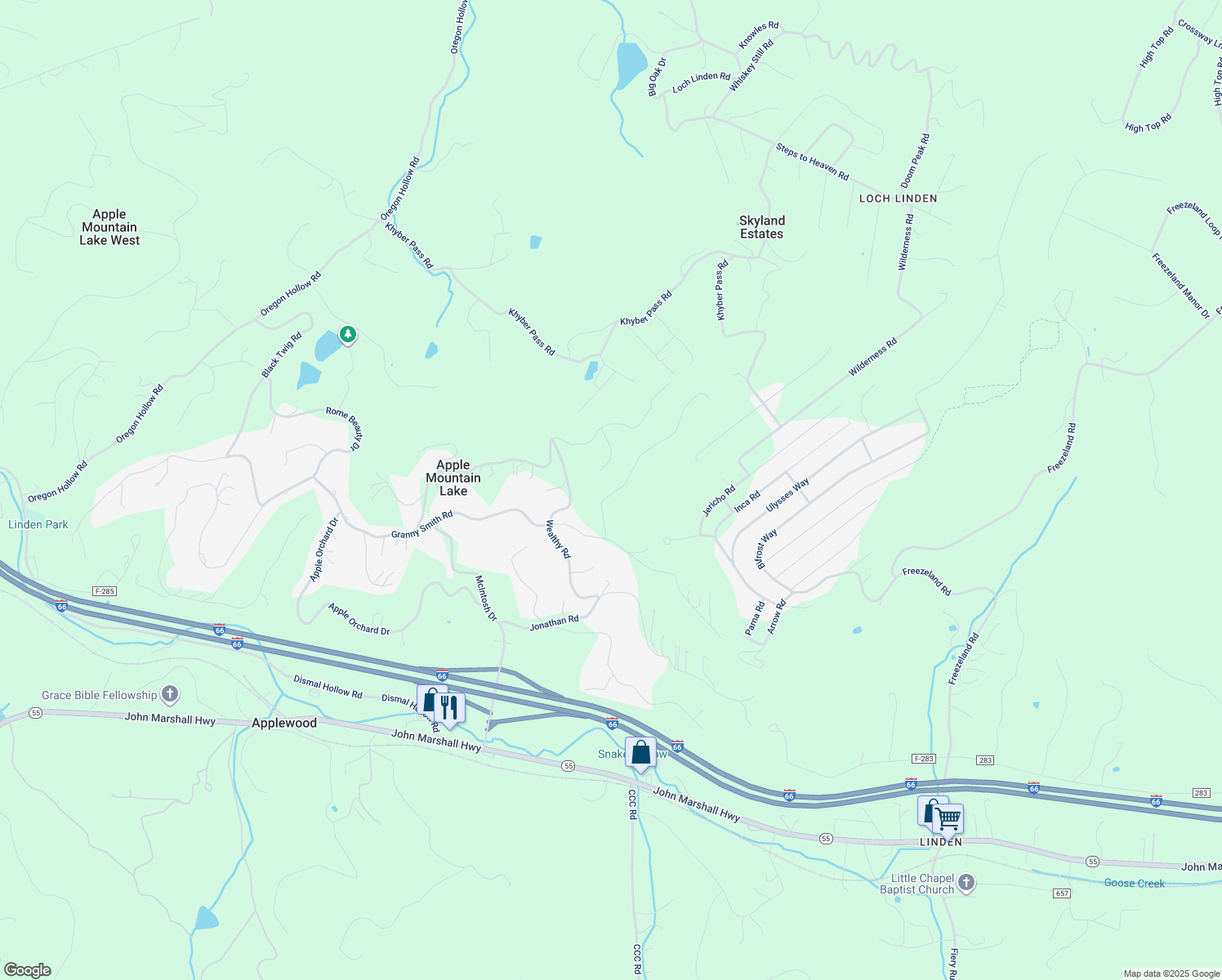 map of restaurants, bars, coffee shops, grocery stores, and more near 155 Delicious Road in Linden