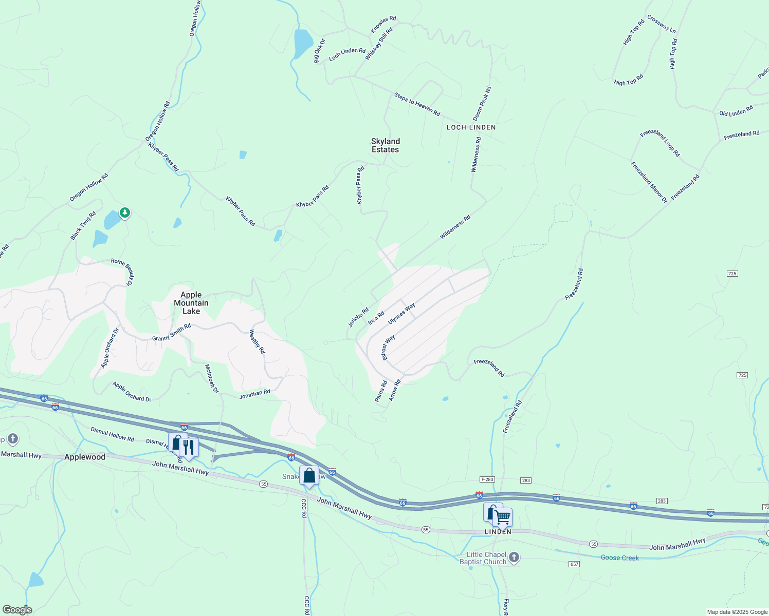 map of restaurants, bars, coffee shops, grocery stores, and more near 195 Inca Road in Linden