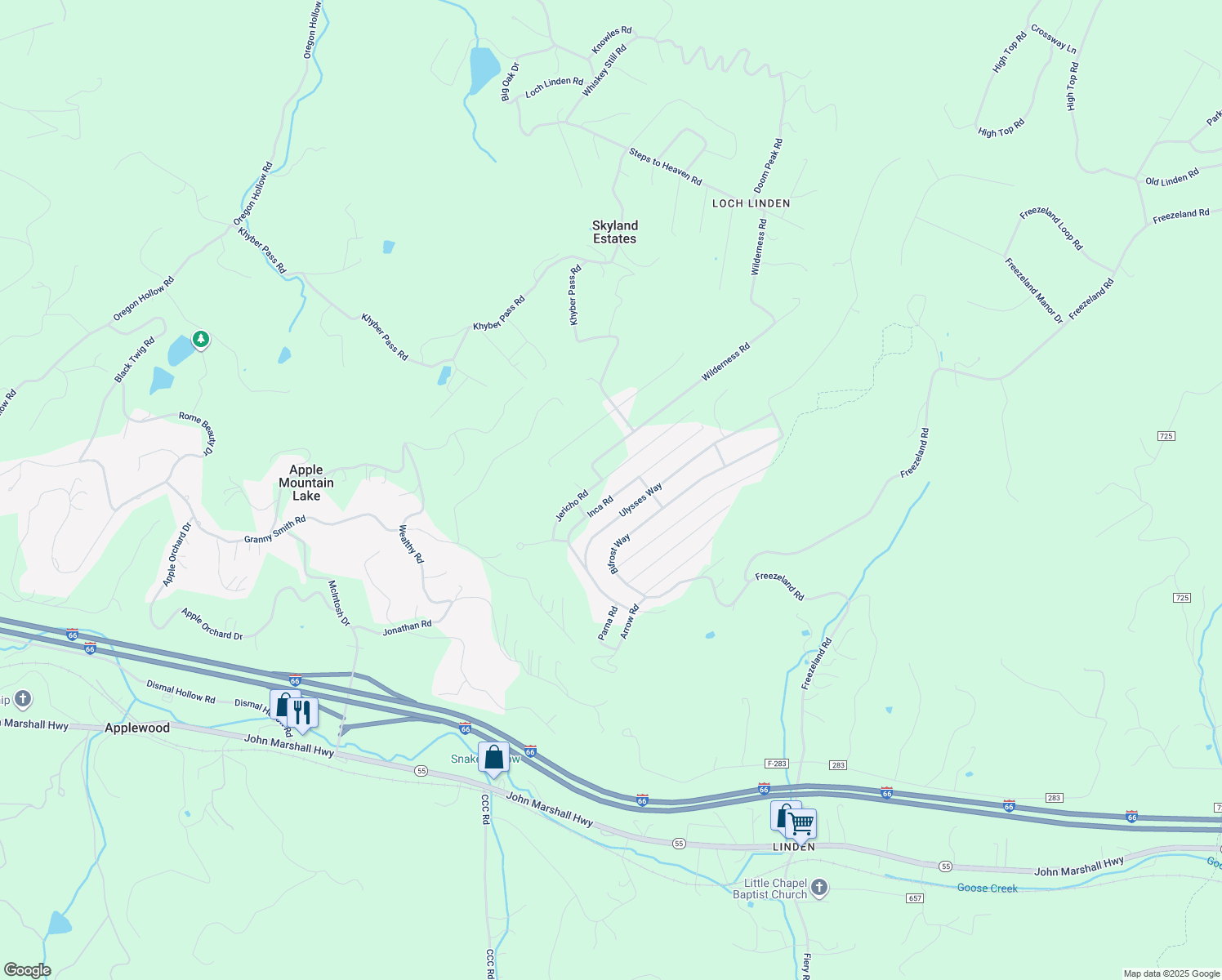 map of restaurants, bars, coffee shops, grocery stores, and more near 254 Jericho Road in Linden