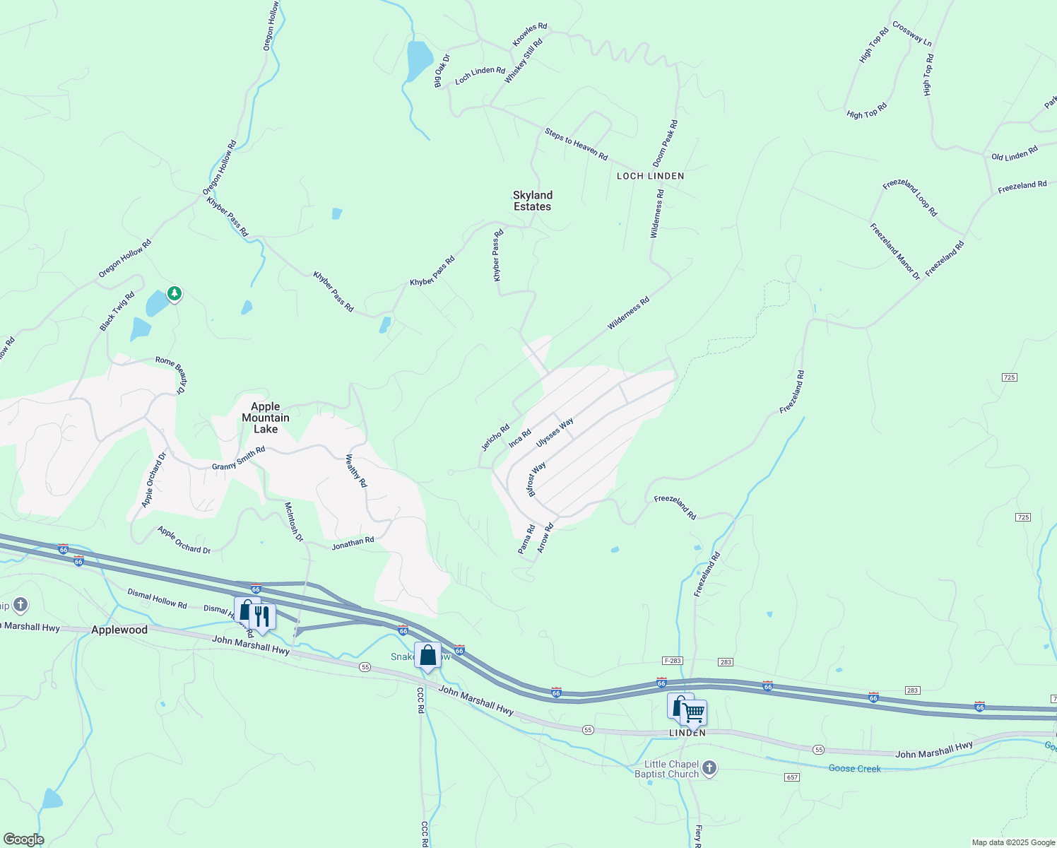 map of restaurants, bars, coffee shops, grocery stores, and more near 195 Inca Road in Linden