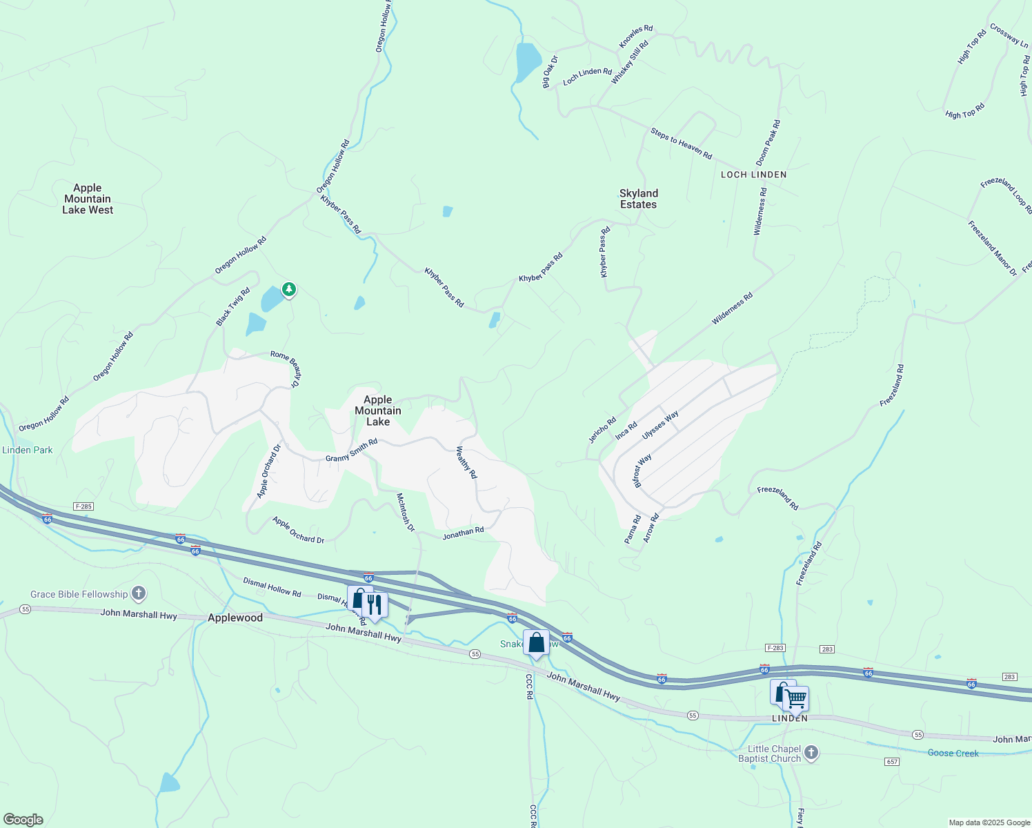 map of restaurants, bars, coffee shops, grocery stores, and more near 155 Delicious Road in Linden