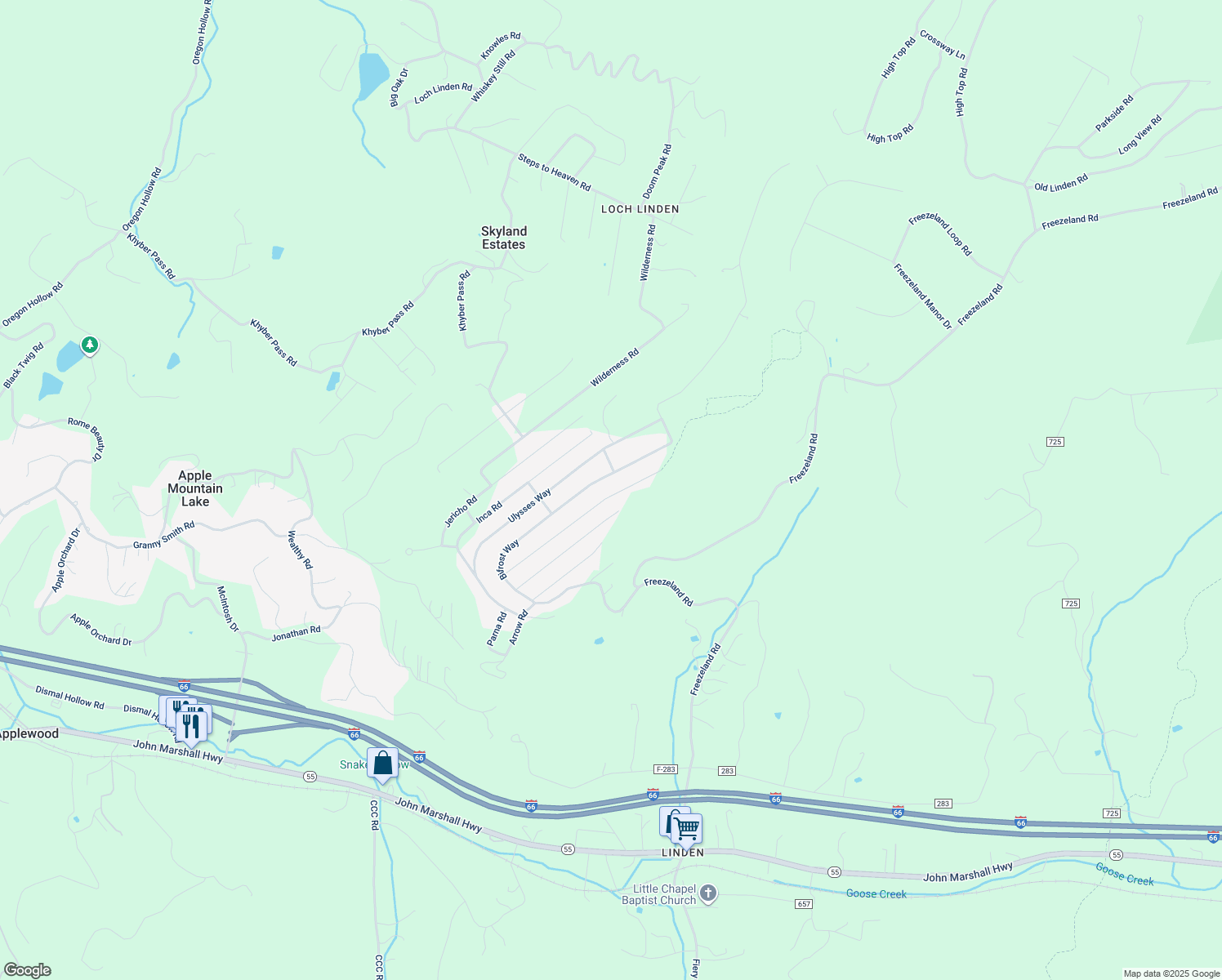 map of restaurants, bars, coffee shops, grocery stores, and more near 389 Worlds End Lane in Linden