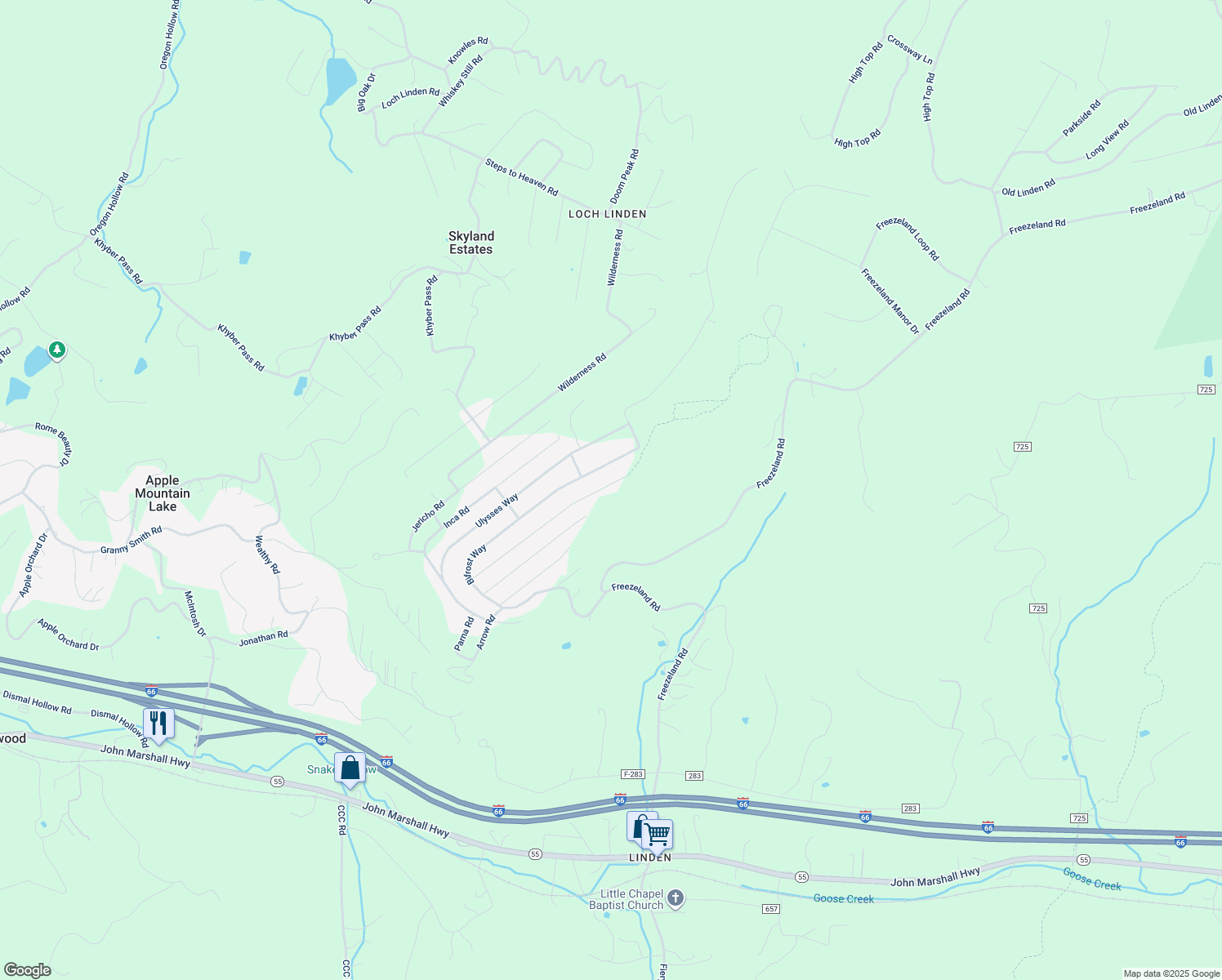 map of restaurants, bars, coffee shops, grocery stores, and more near 488 Worlds End Ln in Linden