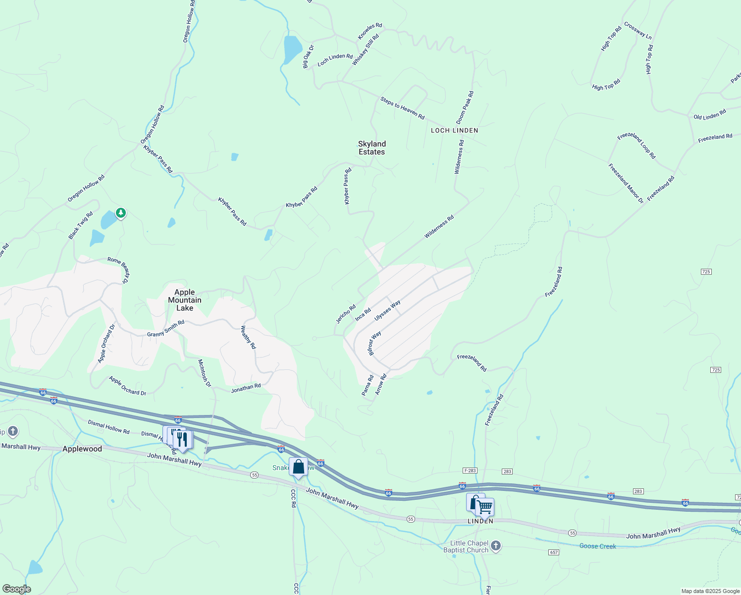 map of restaurants, bars, coffee shops, grocery stores, and more near 254 Jericho Road in Linden