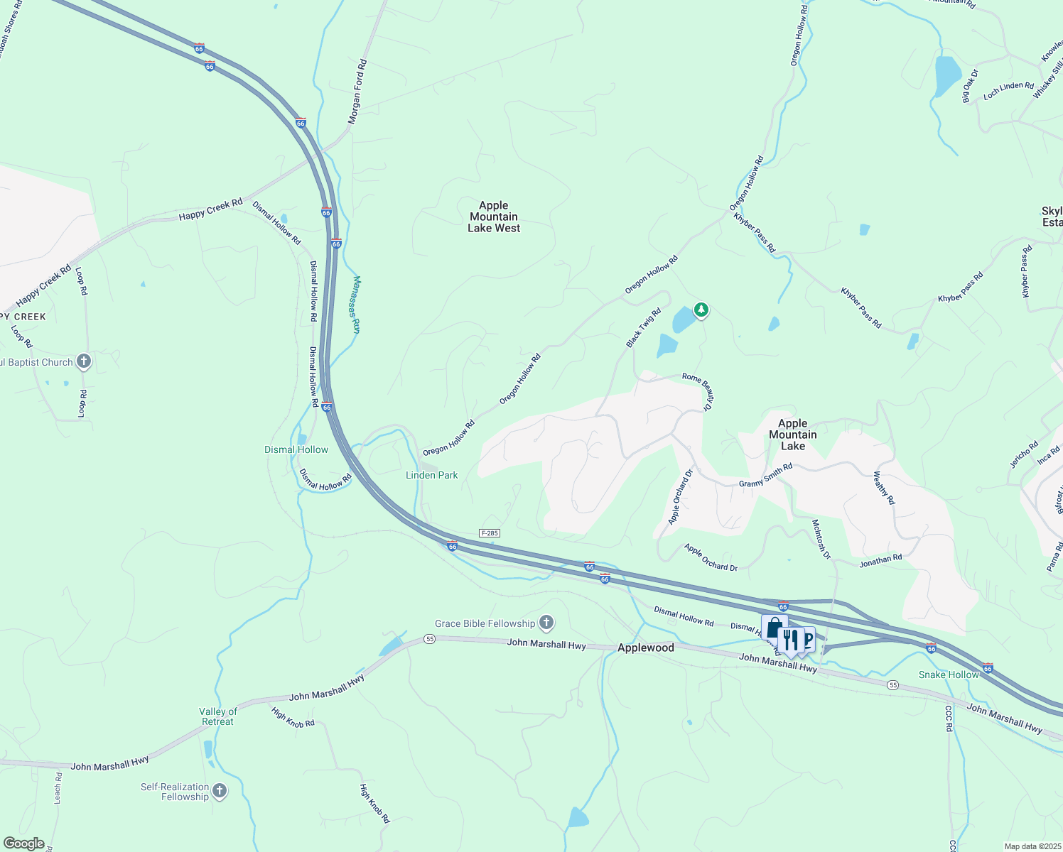 map of restaurants, bars, coffee shops, grocery stores, and more near Grimes Golden Road in Warren County