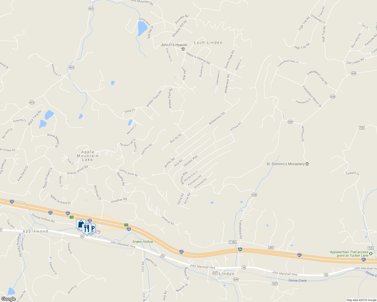 map of restaurants, bars, coffee shops, grocery stores, and more near 332 Jericho Road in Linden