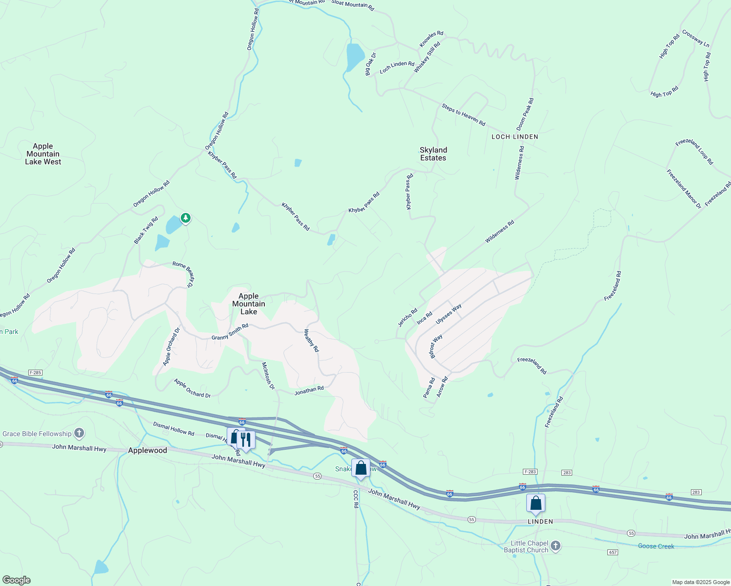 map of restaurants, bars, coffee shops, grocery stores, and more near 288 Delicious Road in Linden