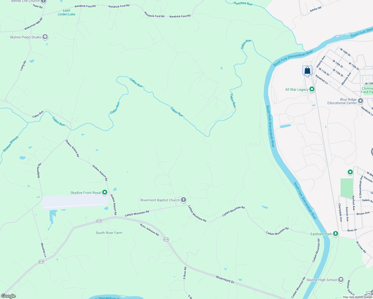 map of restaurants, bars, coffee shops, grocery stores, and more near 574 Corron Drive in Front Royal