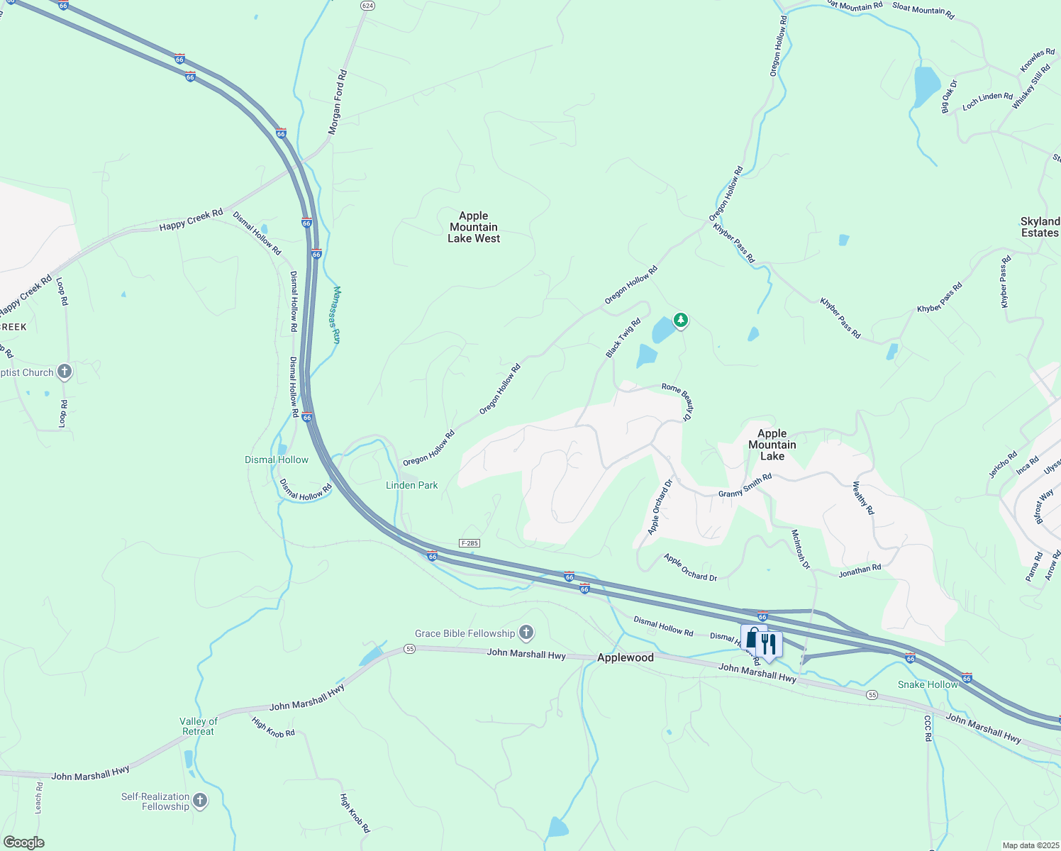 map of restaurants, bars, coffee shops, grocery stores, and more near Grimes Golden Road in Warren County