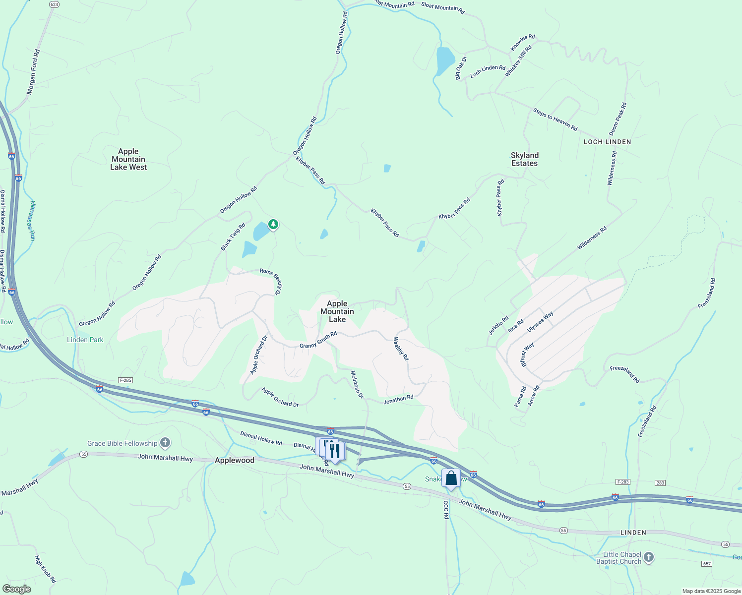 map of restaurants, bars, coffee shops, grocery stores, and more near 397 Northern Spy Drive in Linden