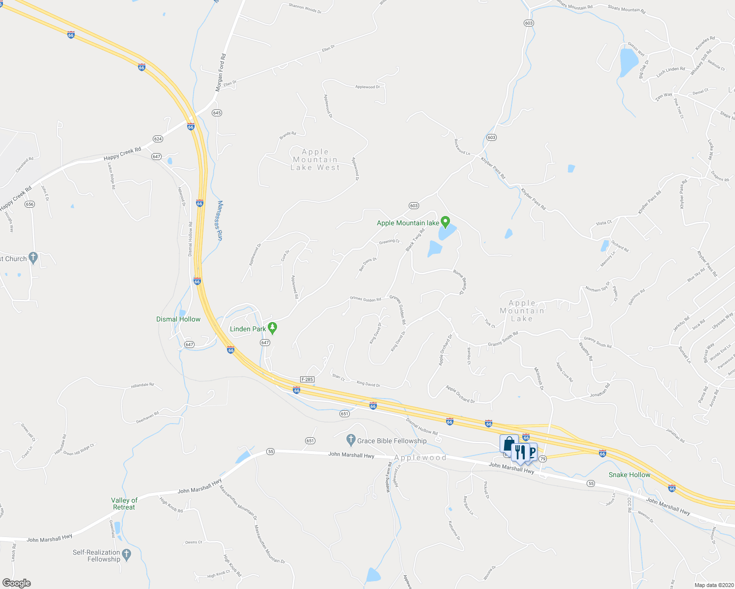 map of restaurants, bars, coffee shops, grocery stores, and more near 286 Grimes Golden Road in Linden