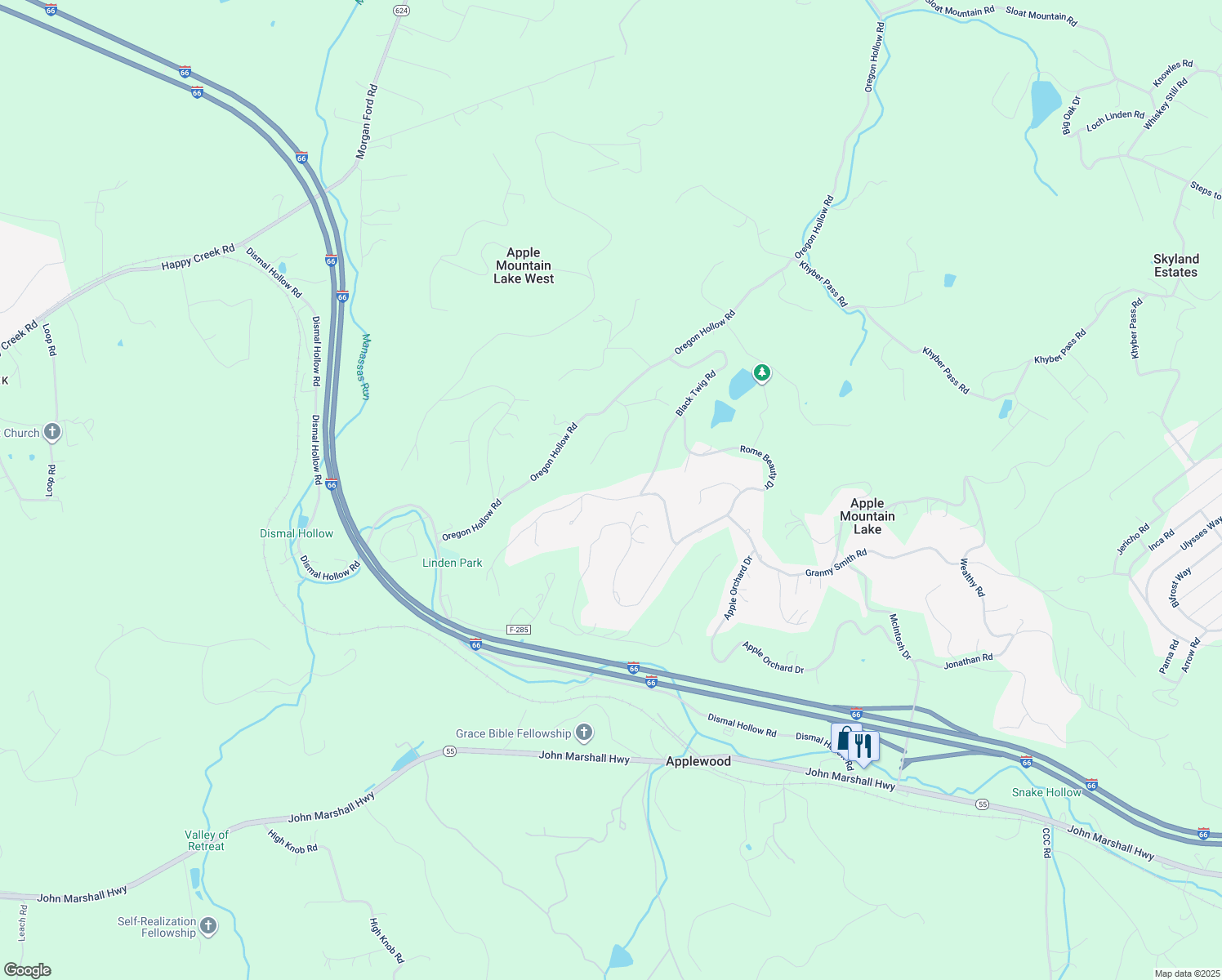 map of restaurants, bars, coffee shops, grocery stores, and more near 286 Grimes Golden Road in Linden