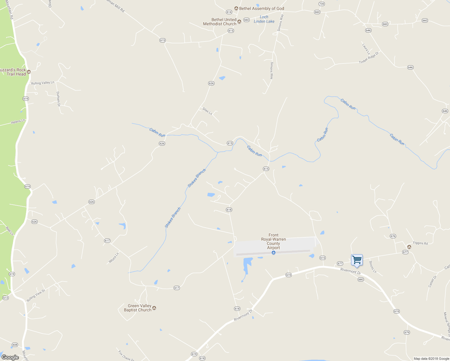 map of restaurants, bars, coffee shops, grocery stores, and more near 2017 Ridgeway Road in Front Royal