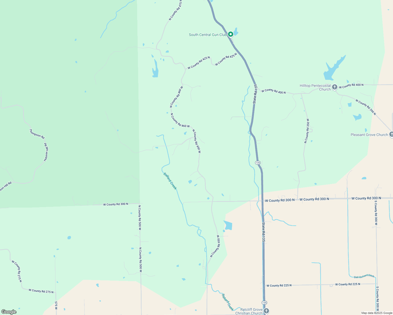 map of restaurants, bars, coffee shops, grocery stores, and more near 3456 North County Road 450 West in Freetown