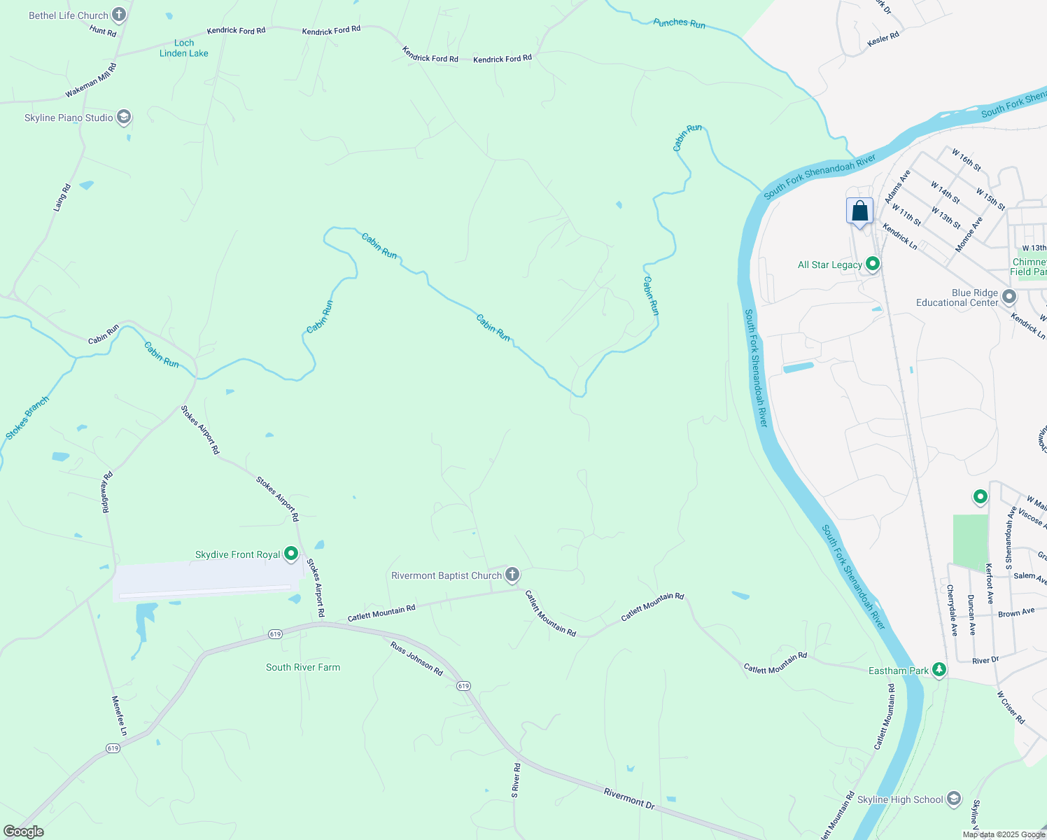 map of restaurants, bars, coffee shops, grocery stores, and more near 574 Corron Drive in Front Royal