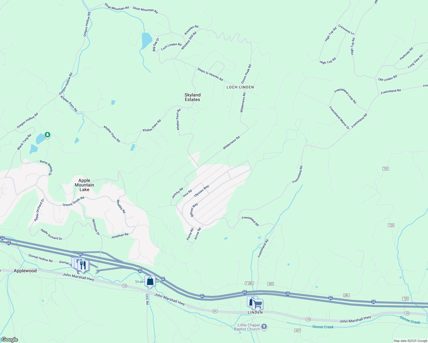 map of restaurants, bars, coffee shops, grocery stores, and more near 415 Inca Road in Linden