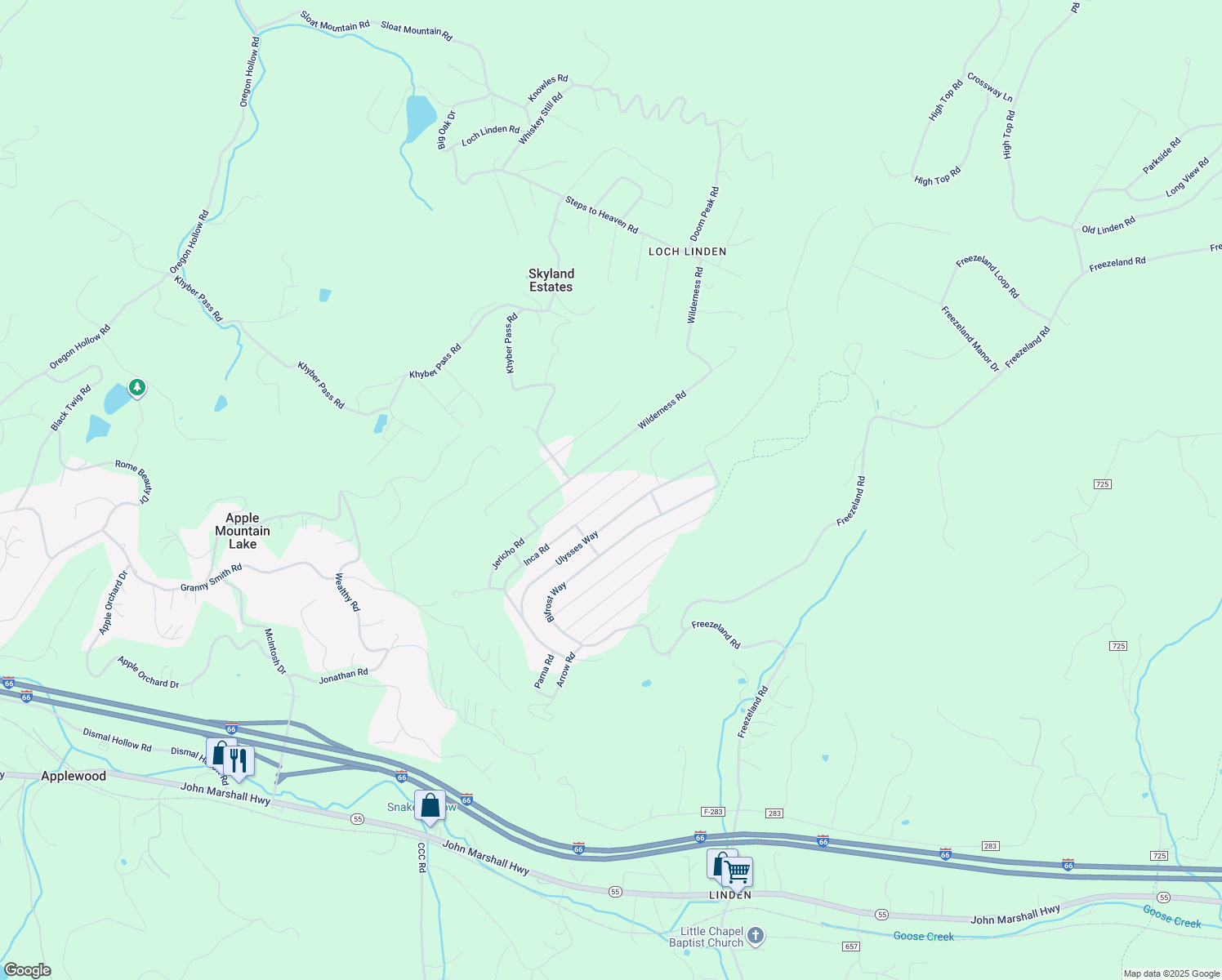 map of restaurants, bars, coffee shops, grocery stores, and more near 415 Inca Road in Linden