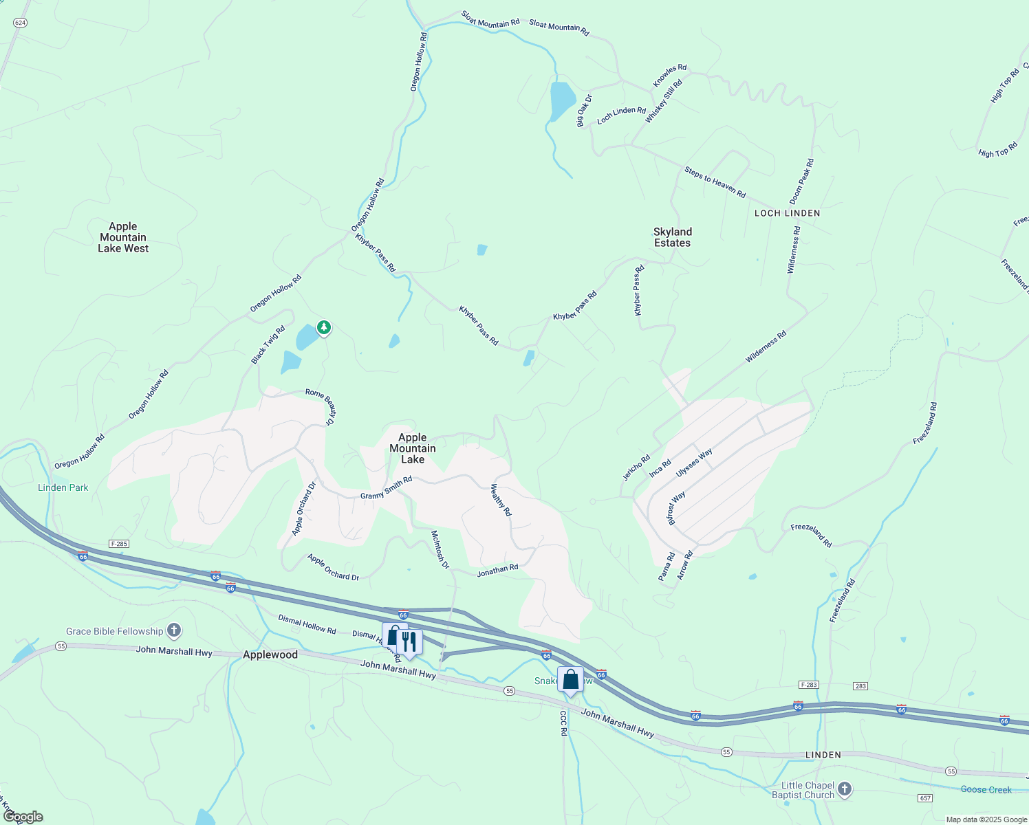map of restaurants, bars, coffee shops, grocery stores, and more near 677 Northern Spy Drive in Linden
