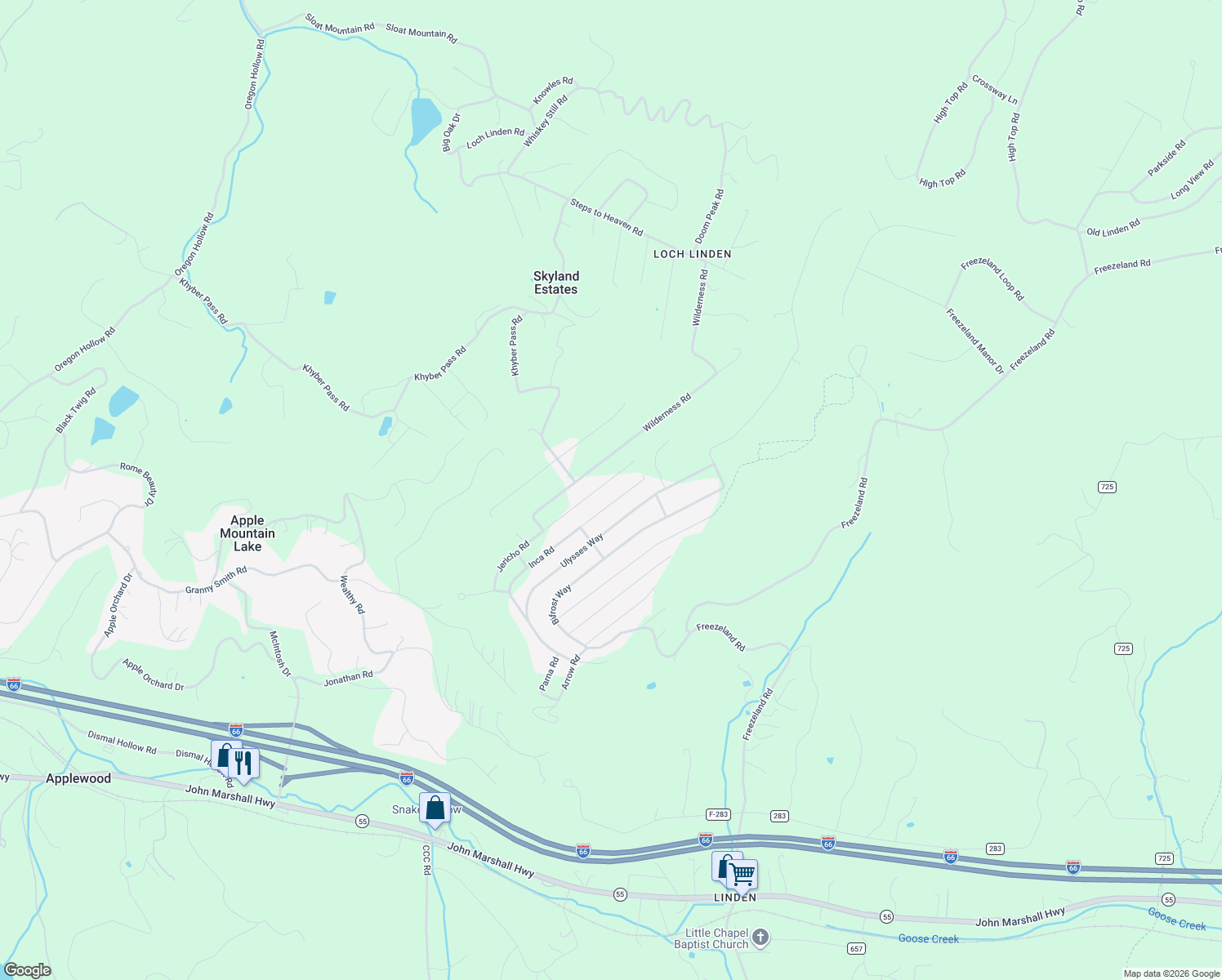 map of restaurants, bars, coffee shops, grocery stores, and more near 443 Jericho Road in Linden