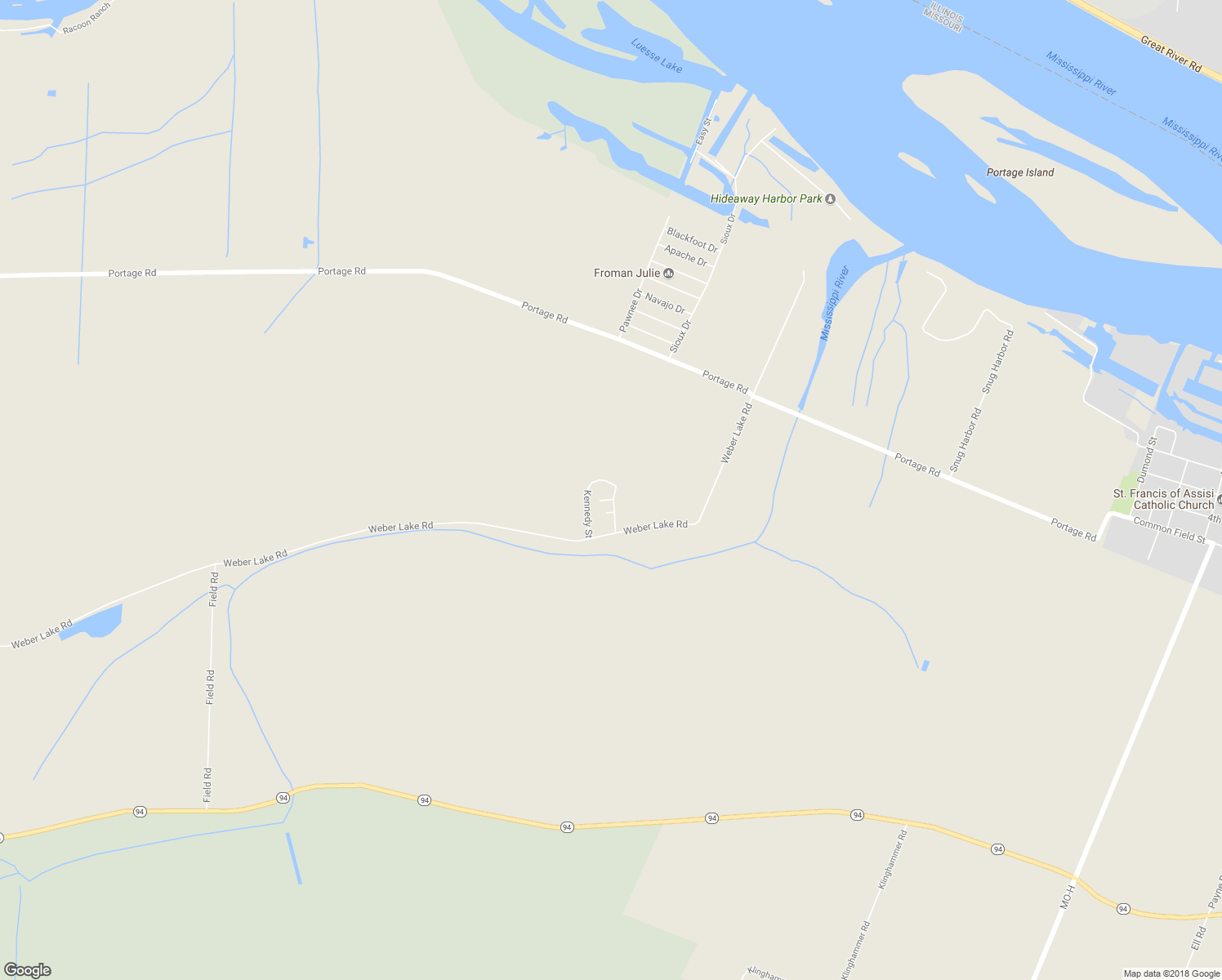 map of restaurants, bars, coffee shops, grocery stores, and more near 22 Johnson Drive in Portage Des Sioux