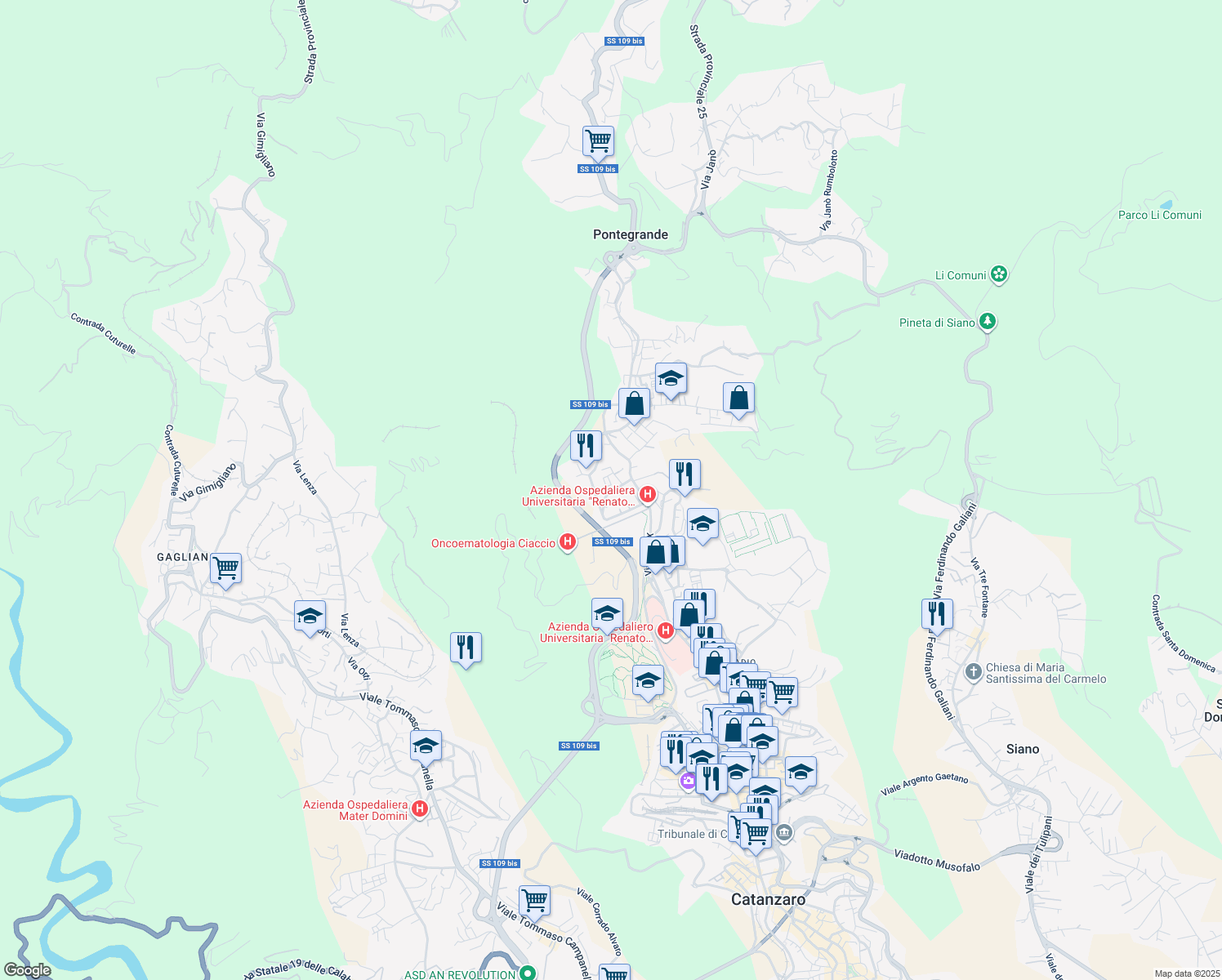 map of restaurants, bars, coffee shops, grocery stores, and more near 14 Traversa Via Giovanni Fiore in Catanzaro
